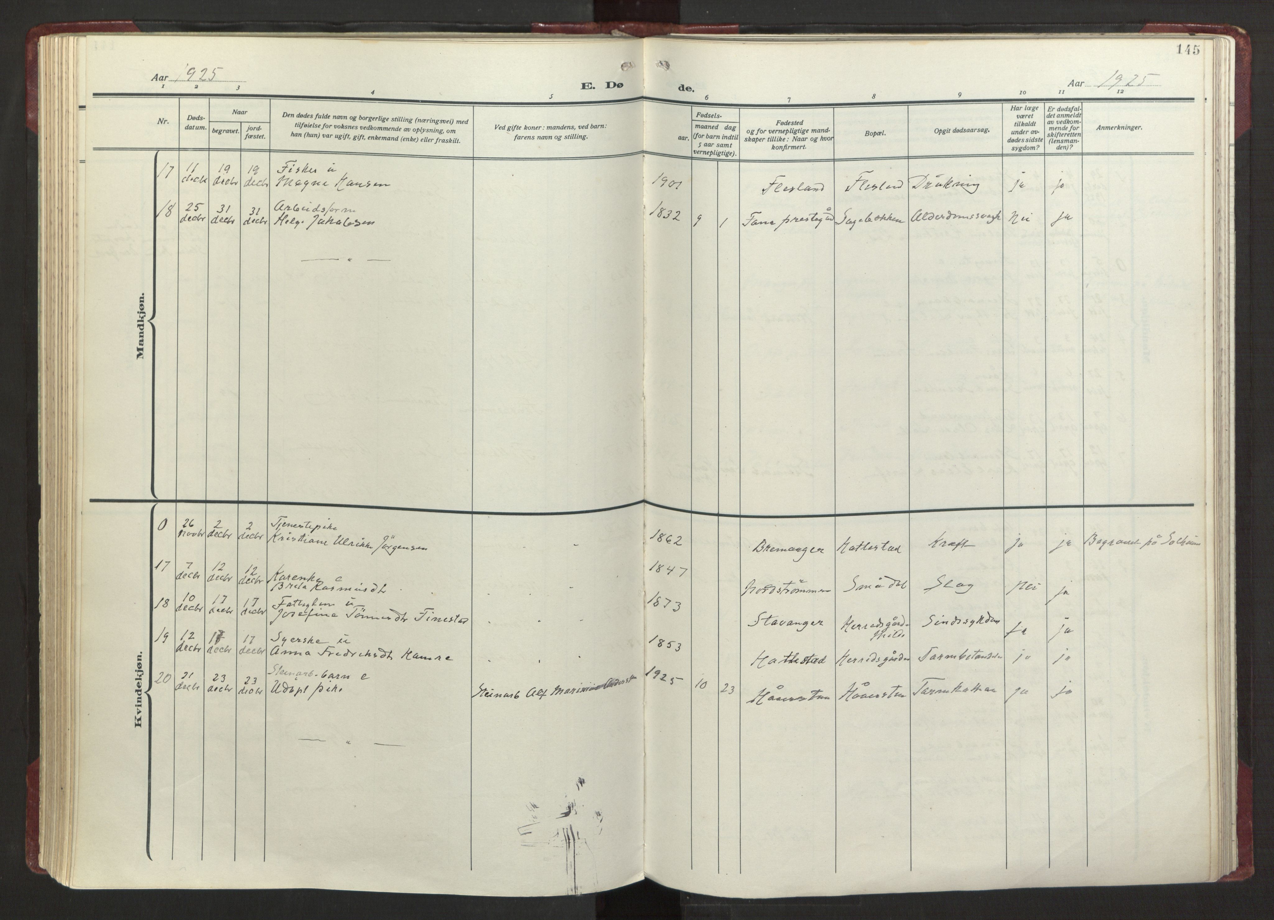 Fana Sokneprestembete, AV/SAB-A-75101/H/Haa/Haab/L0006: Parish register (official) no. B 6, 1923-1967, p. 145