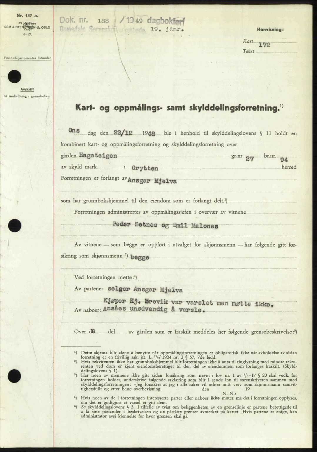 Romsdal sorenskriveri, AV/SAT-A-4149/1/2/2C: Mortgage book no. A28, 1948-1949, Diary no: : 188/1949