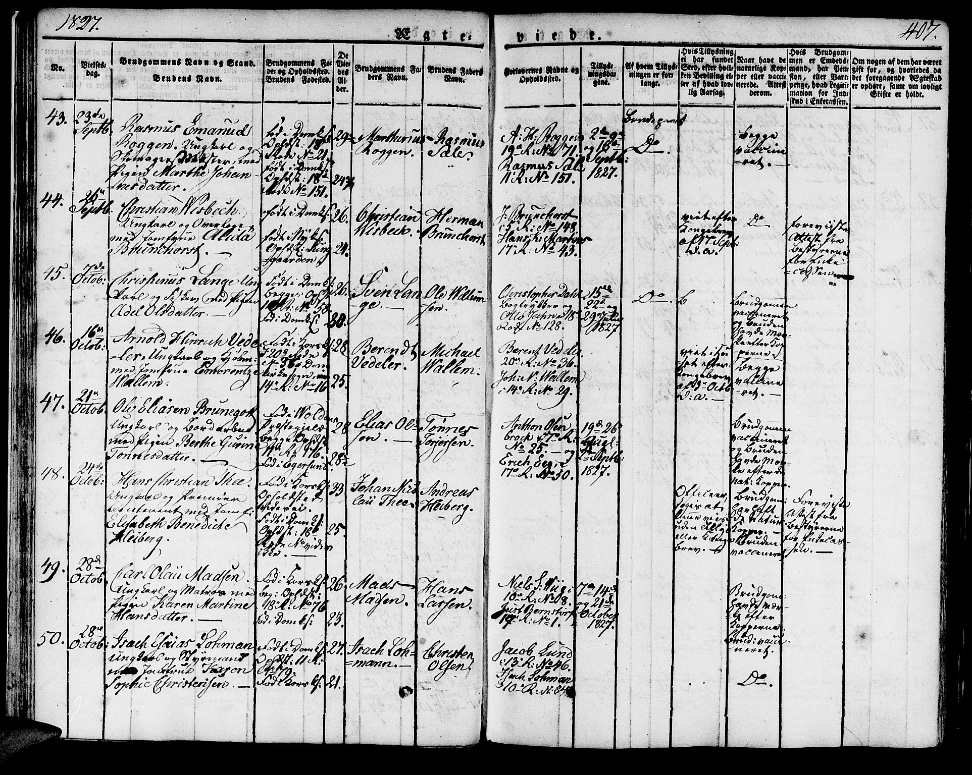 Domkirken sokneprestembete, SAB/A-74801/H/Haa/L0012: Parish register (official) no. A 12, 1821-1840, p. 407