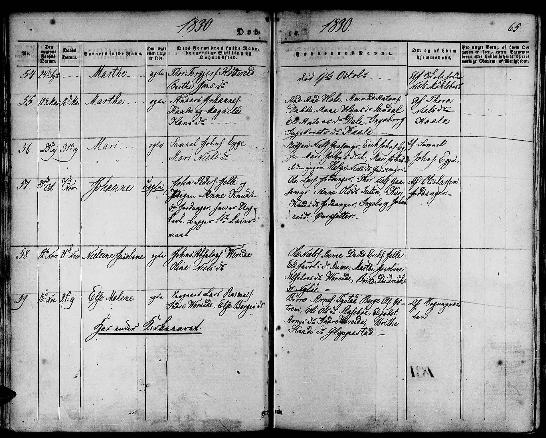 Gloppen sokneprestembete, AV/SAB-A-80101/H/Haa/Haaa/L0007: Parish register (official) no. A 7, 1827-1837, p. 65