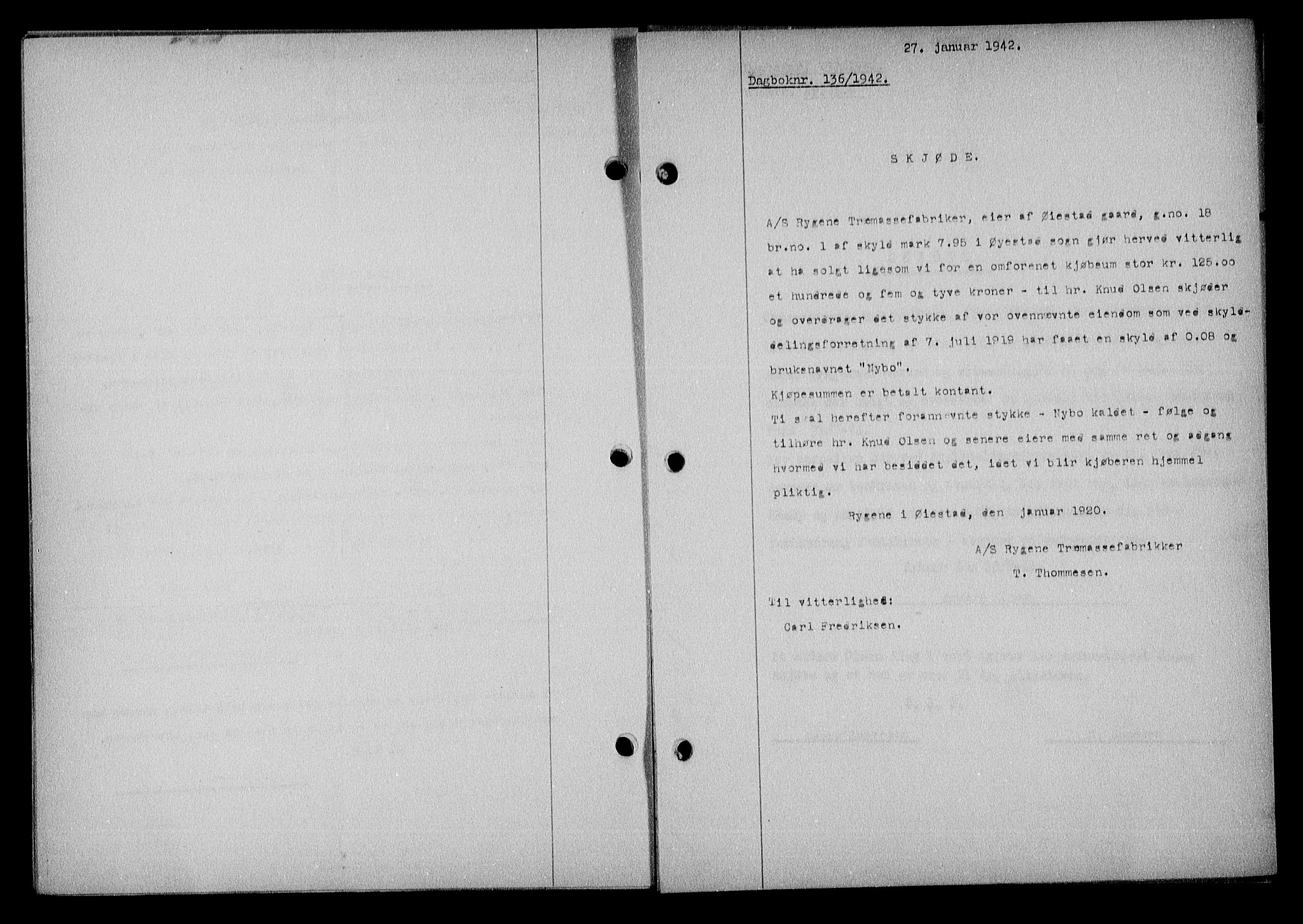 Nedenes sorenskriveri, SAK/1221-0006/G/Gb/Gba/L0049: Mortgage book no. A-III, 1941-1942, Diary no: : 136/1942