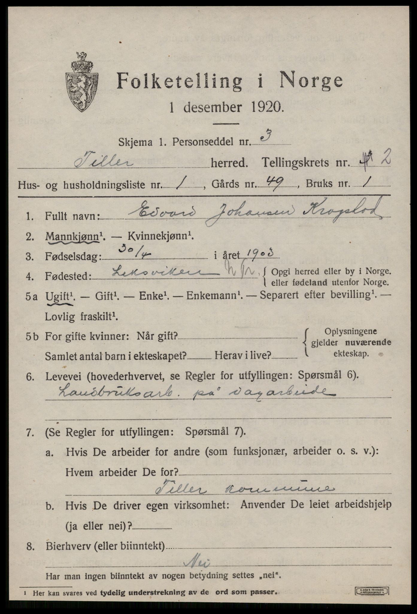 SAT, 1920 census for Tiller, 1920, p. 981