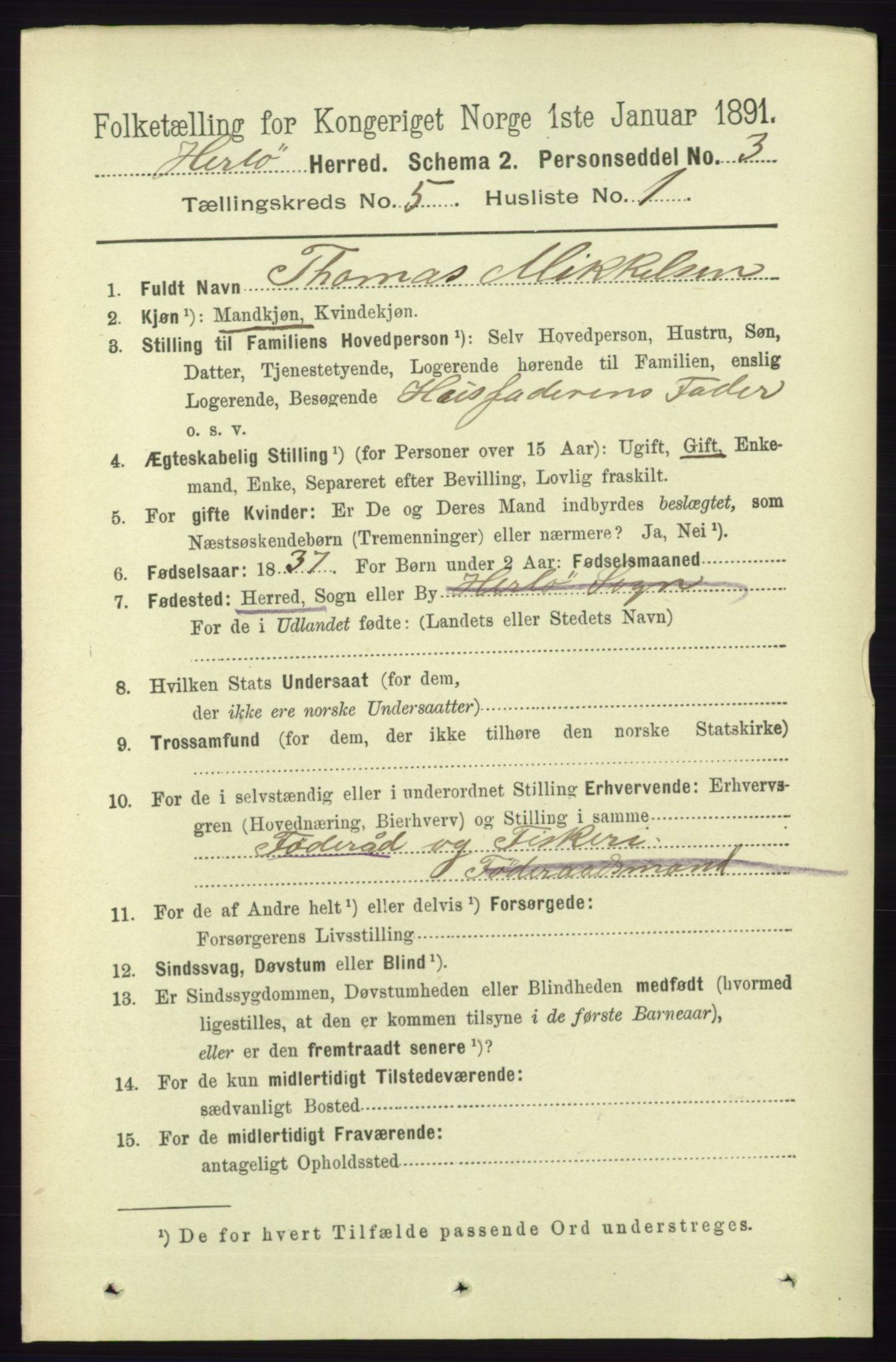 RA, 1891 census for 1258 Herdla, 1891, p. 2085