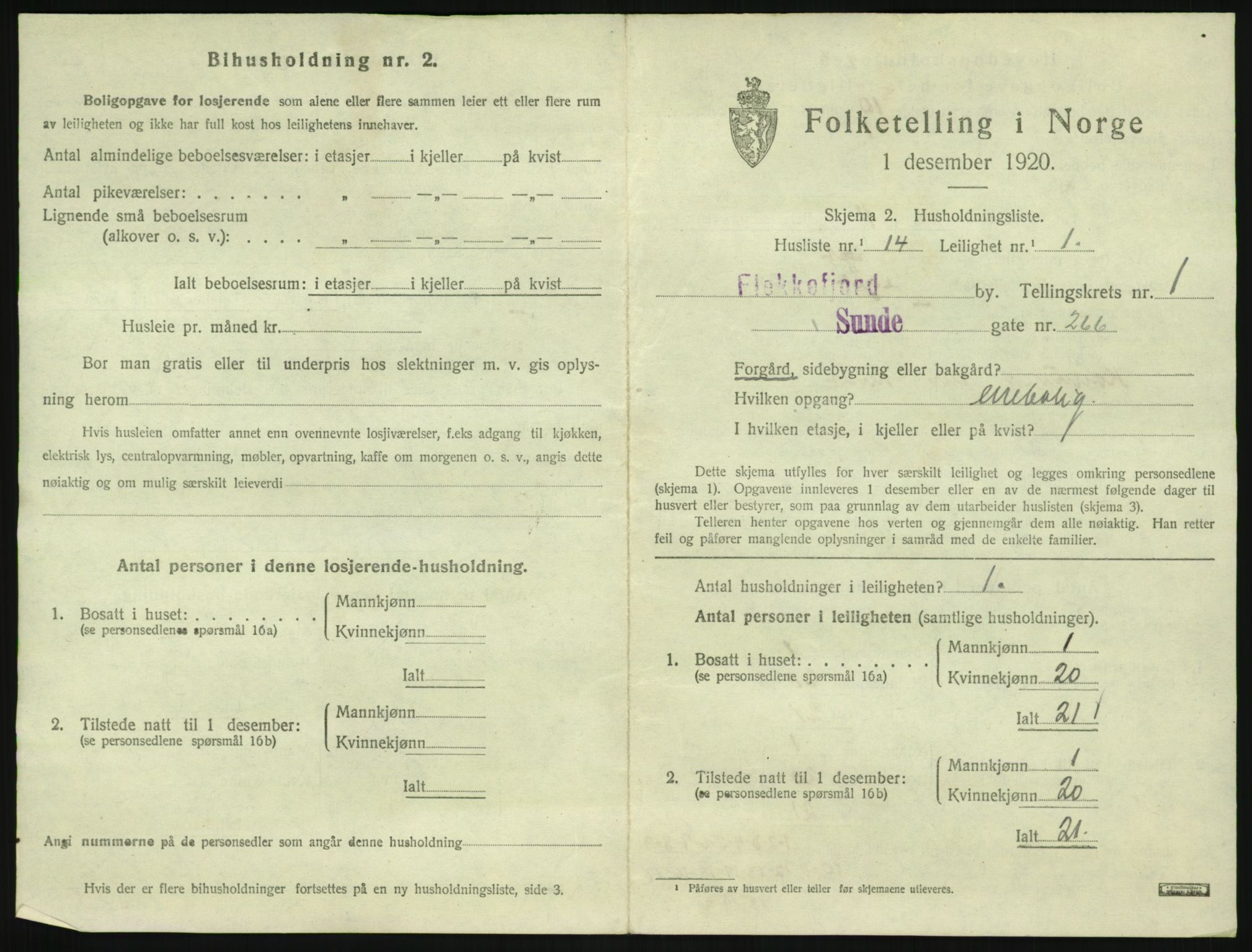 SAK, 1920 census for Flekkefjord, 1920, p. 834