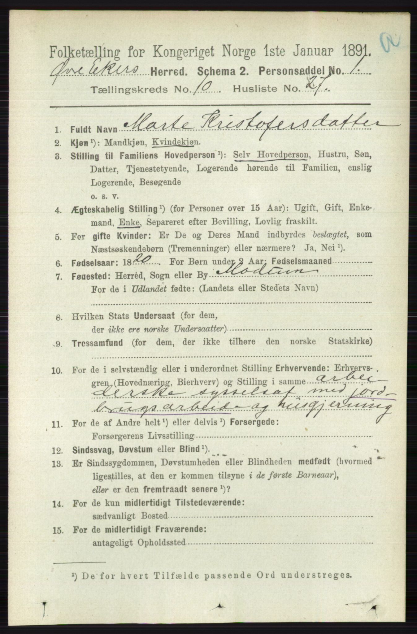 RA, 1891 census for 0624 Øvre Eiker, 1891, p. 4198