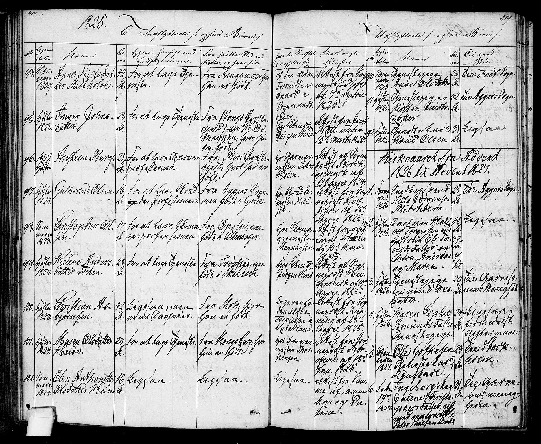 Oslo domkirke Kirkebøker, SAO/A-10752/F/Fa/L0022: Parish register (official) no. 22, 1824-1829, p. 418-419