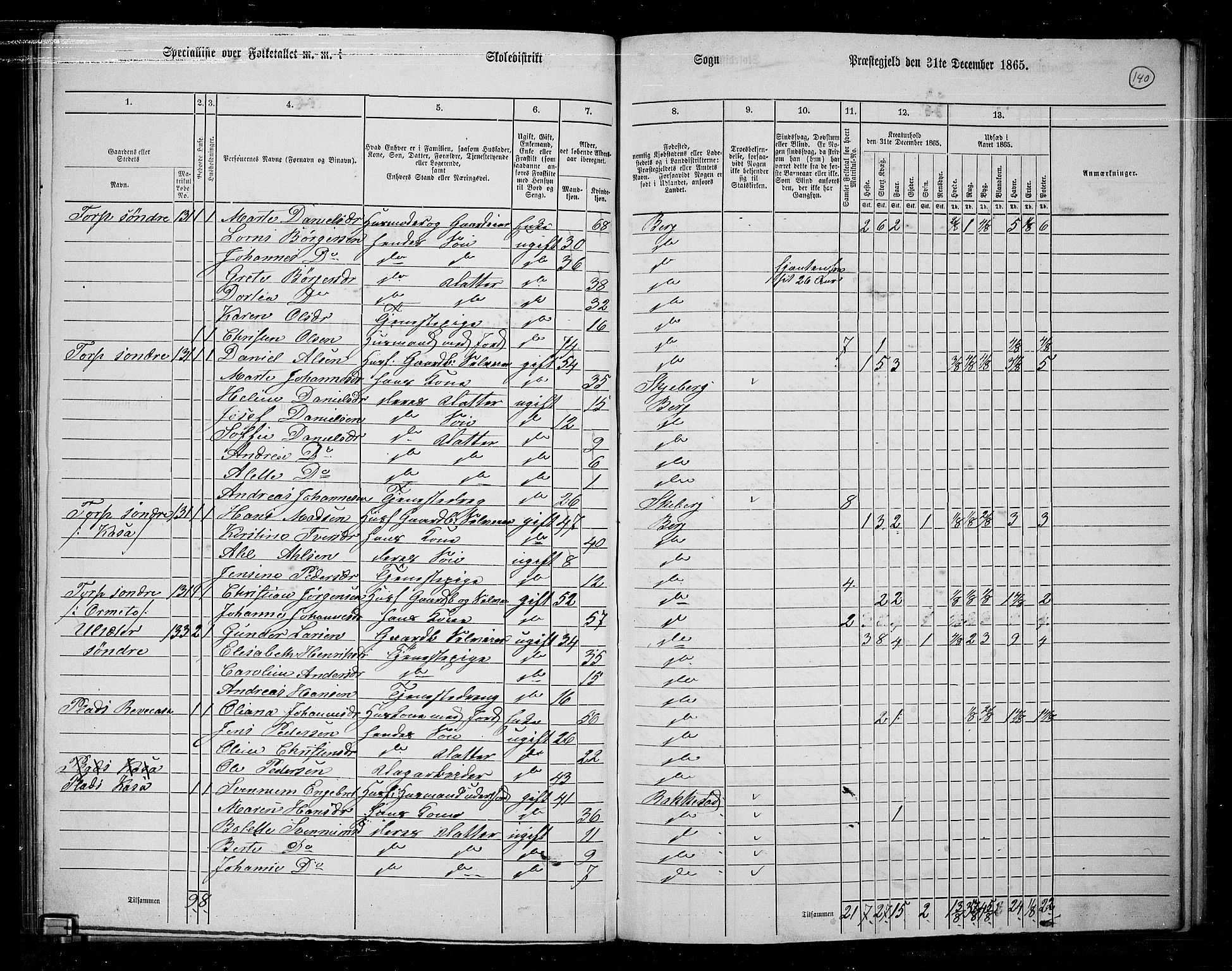 RA, 1865 census for Berg, 1865, p. 123