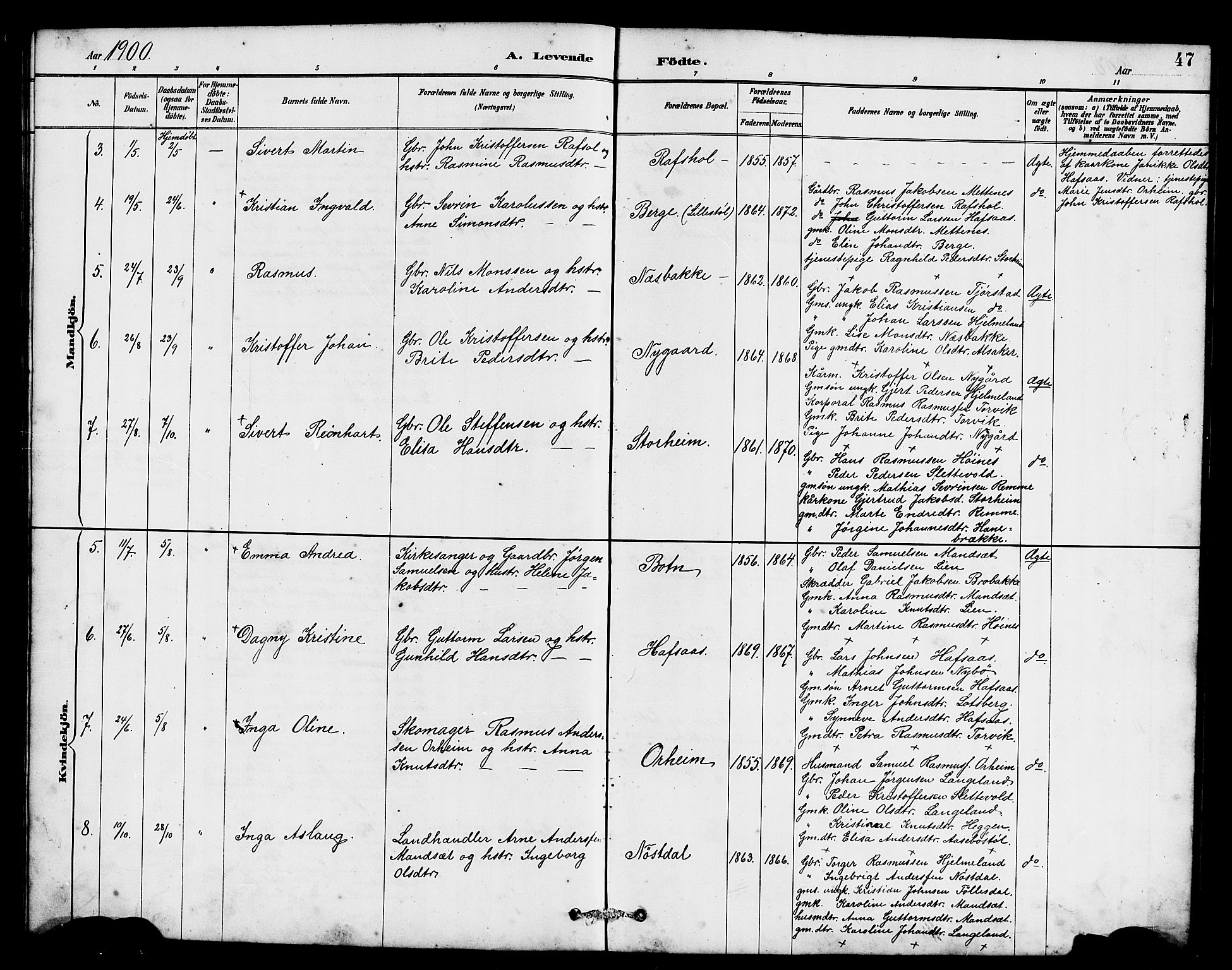 Eid sokneprestembete, AV/SAB-A-82301/H/Hab/Habc/L0002: Parish register (copy) no. C 2, 1887-1906, p. 47