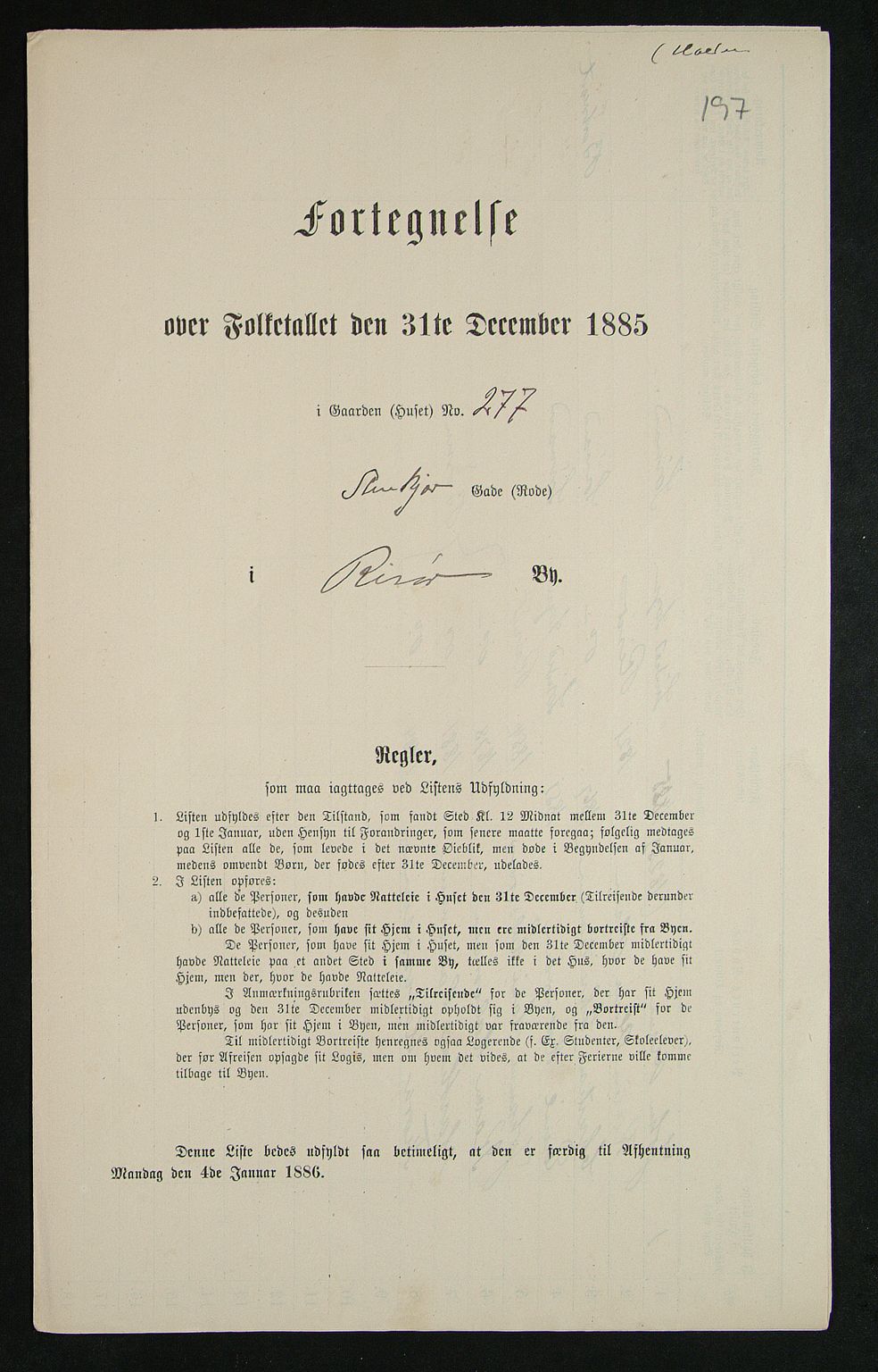 SAK, 1885 census for 0901 Risør, 1885, p. 197