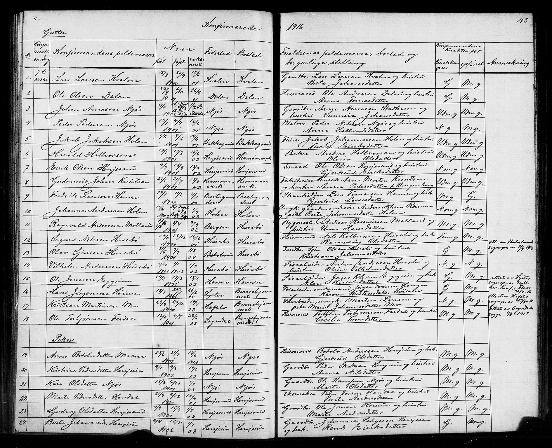 Leikanger sokneprestembete, SAB/A-81001: Parish register (copy) no. A 1, 1873-1916, p. 153