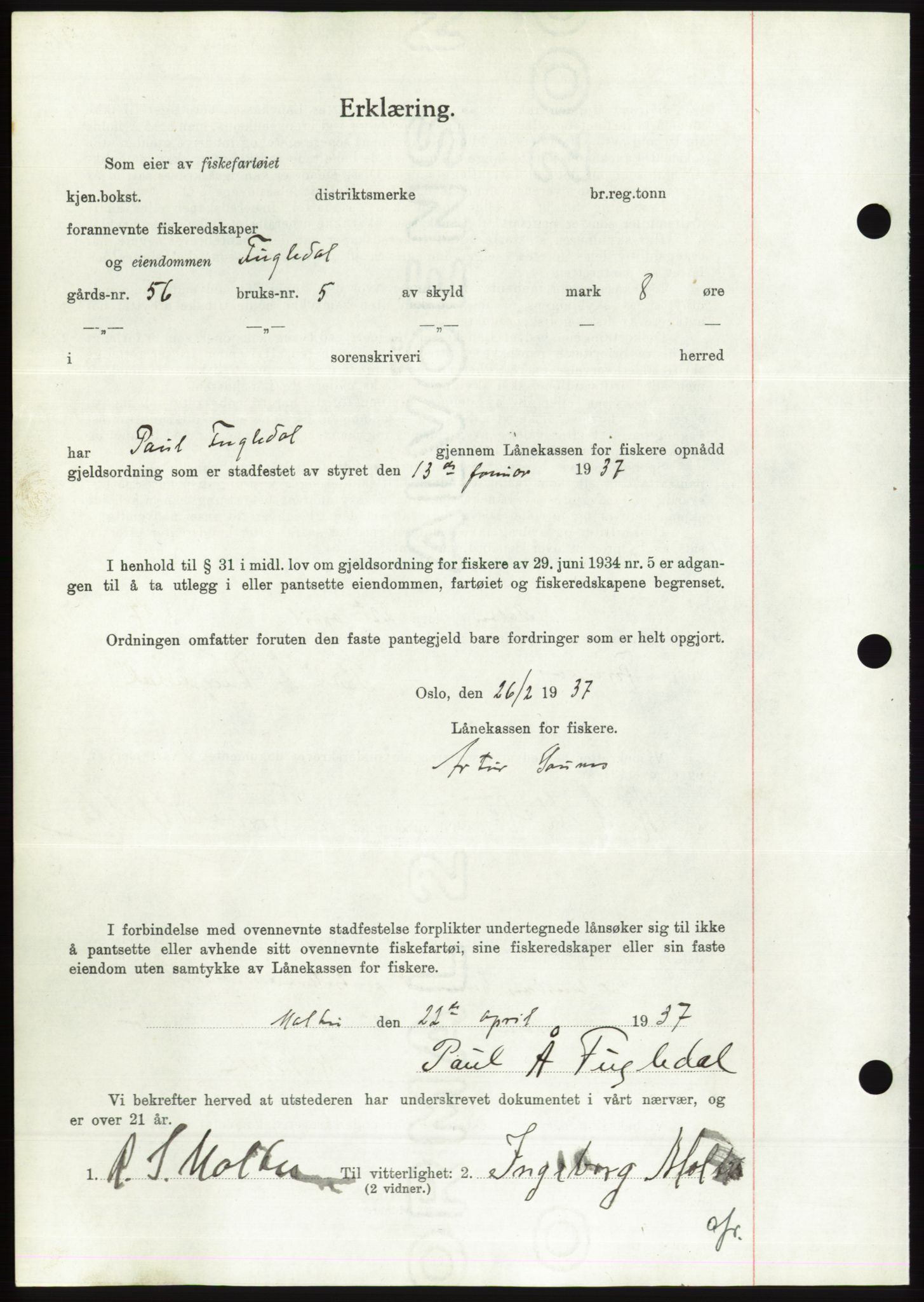 Søre Sunnmøre sorenskriveri, AV/SAT-A-4122/1/2/2C/L0063: Mortgage book no. 57, 1937-1937, Diary no: : 683/1937