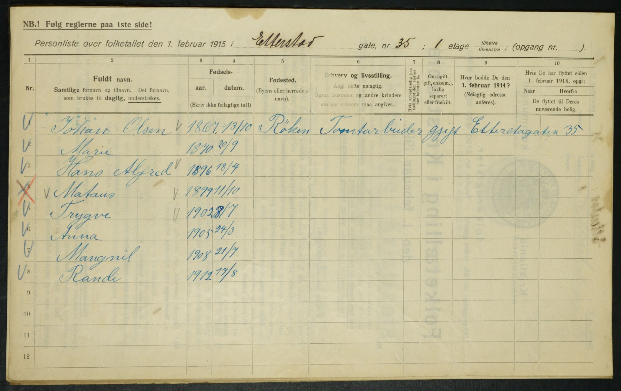 OBA, Municipal Census 1915 for Kristiania, 1915, p. 22178