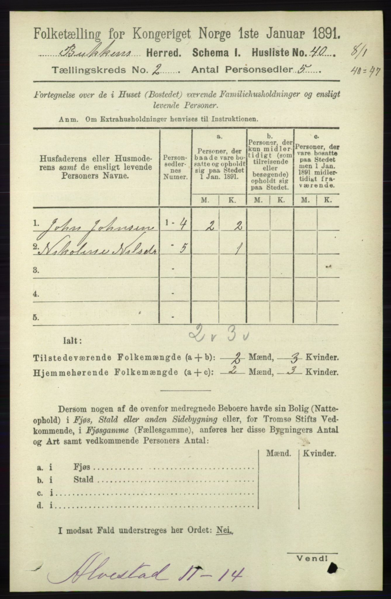 RA, 1891 census for 1145 Bokn, 1891, p. 336