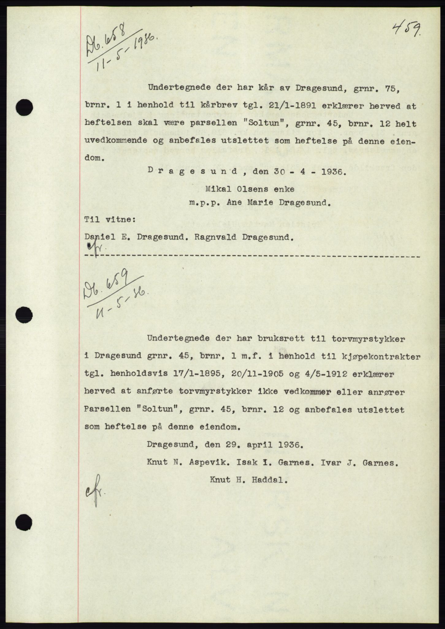 Søre Sunnmøre sorenskriveri, AV/SAT-A-4122/1/2/2C/L0060: Mortgage book no. 54, 1935-1936, Deed date: 11.05.1936