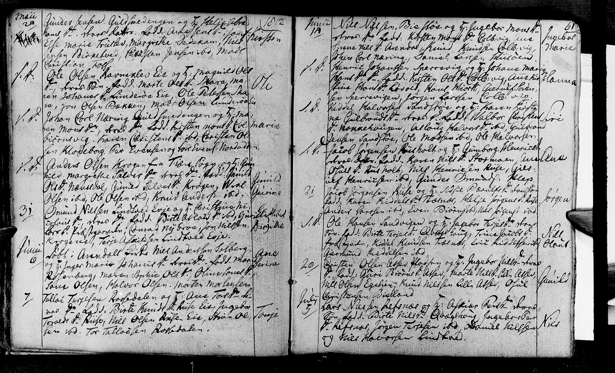 Øyestad sokneprestkontor, AV/SAK-1111-0049/F/Fa/L0011: Parish register (official) no. A 11, 1805-1824, p. 61