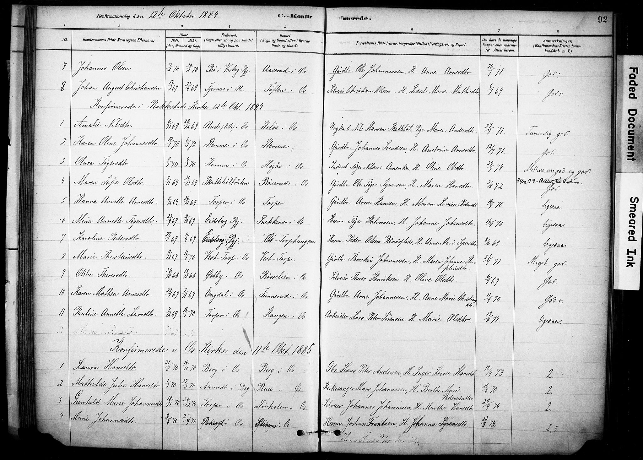 Rakkestad prestekontor Kirkebøker, AV/SAO-A-2008/F/Fc/L0001: Parish register (official) no. III 1, 1878-1905, p. 92