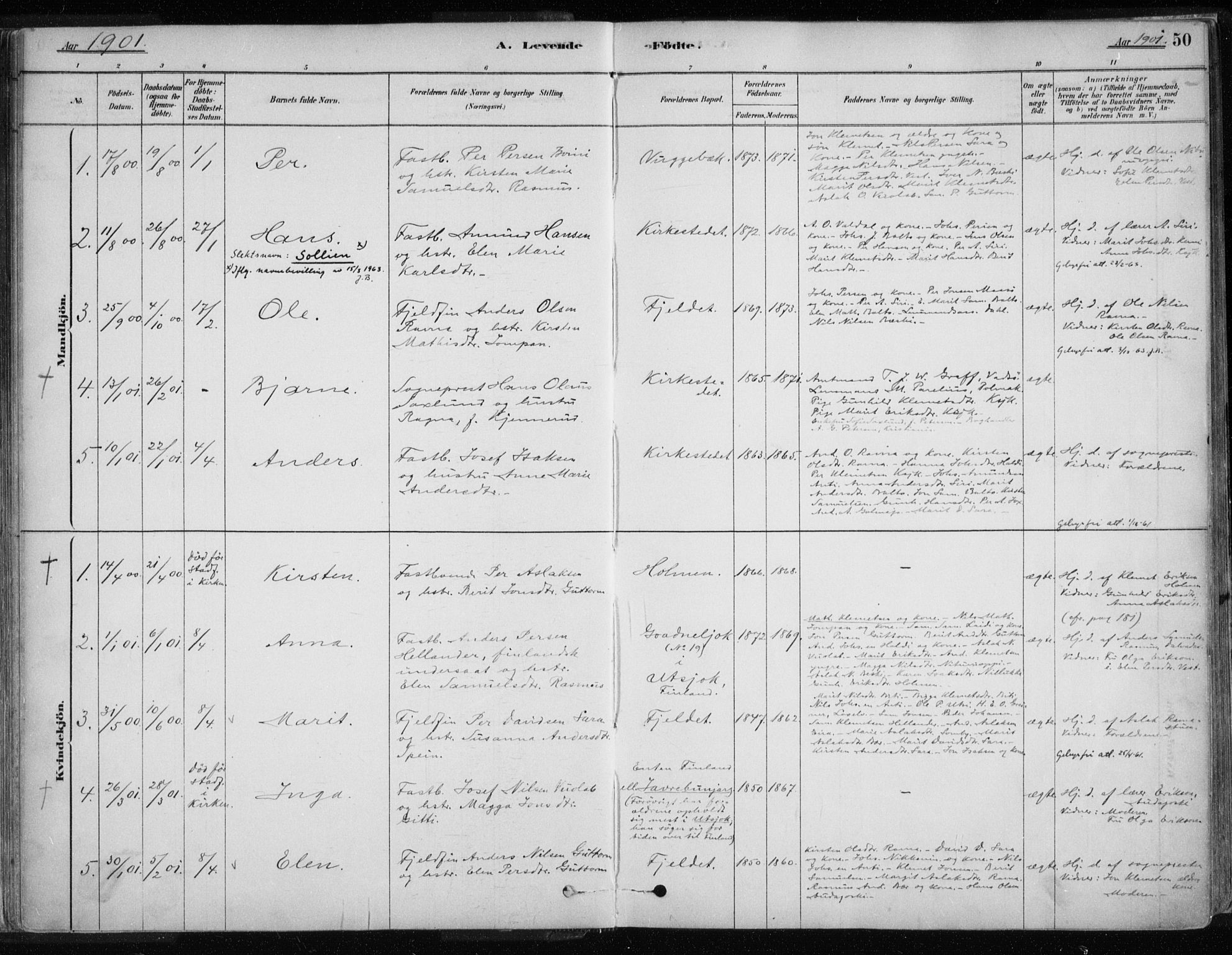 Karasjok sokneprestkontor, SATØ/S-1352/H/Ha/L0002kirke: Parish register (official) no. 2, 1885-1906, p. 50