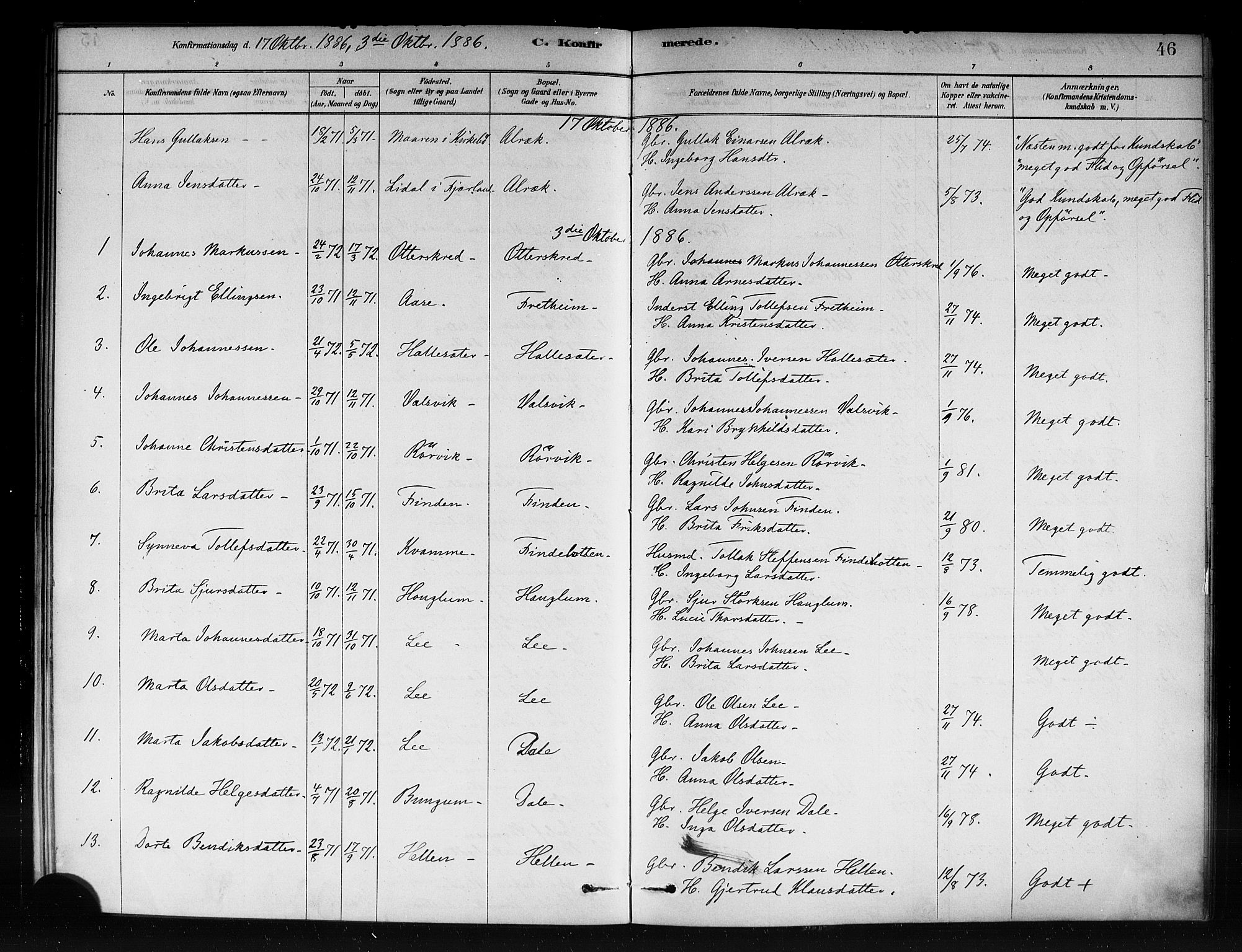 Vik sokneprestembete, AV/SAB-A-81501/H/Haa/Haac/L0001: Parish register (official) no. C 1, 1878-1890, p. 46