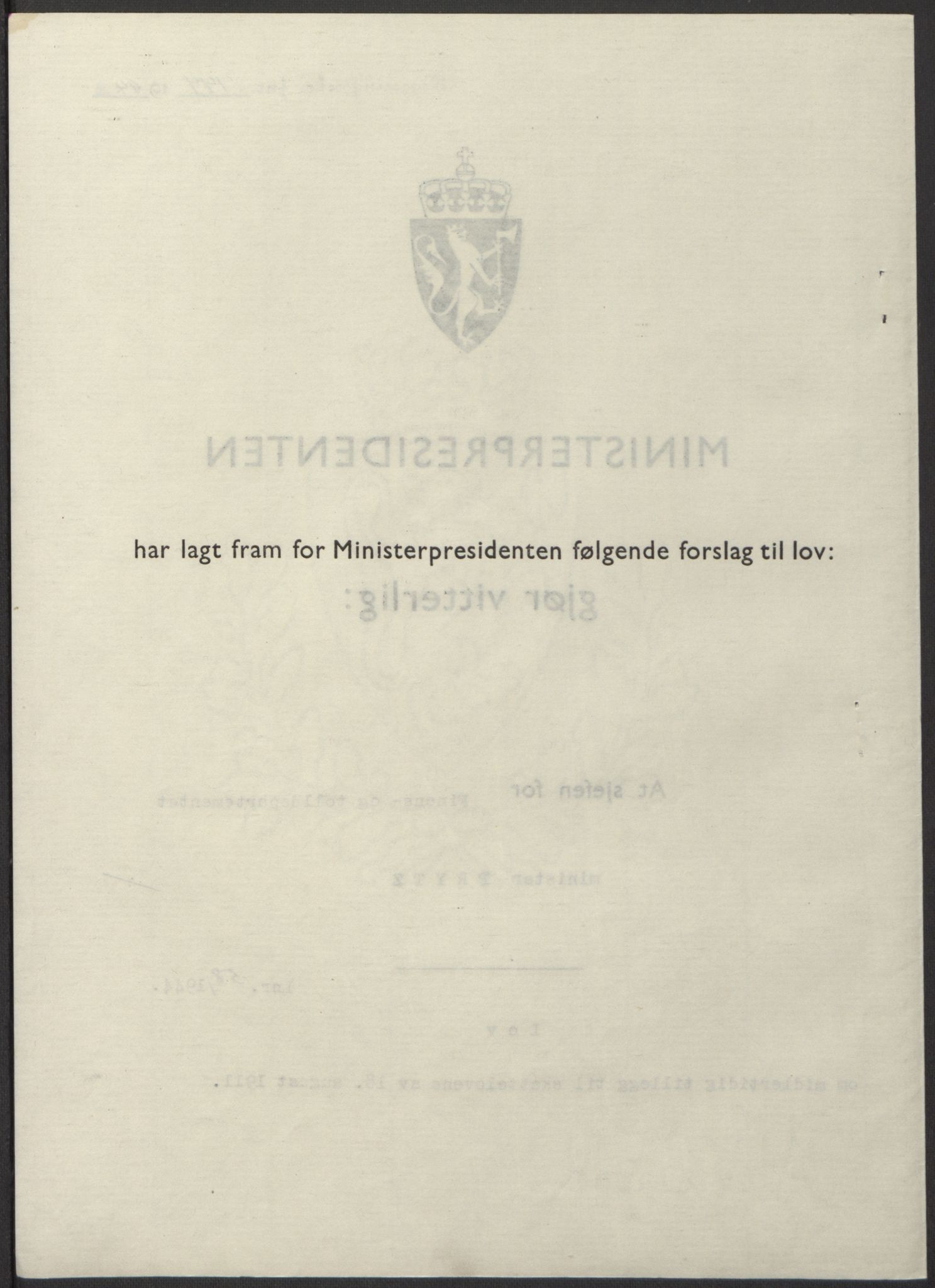 NS-administrasjonen 1940-1945 (Statsrådsekretariatet, de kommisariske statsråder mm), AV/RA-S-4279/D/Db/L0100: Lover, 1944, p. 273