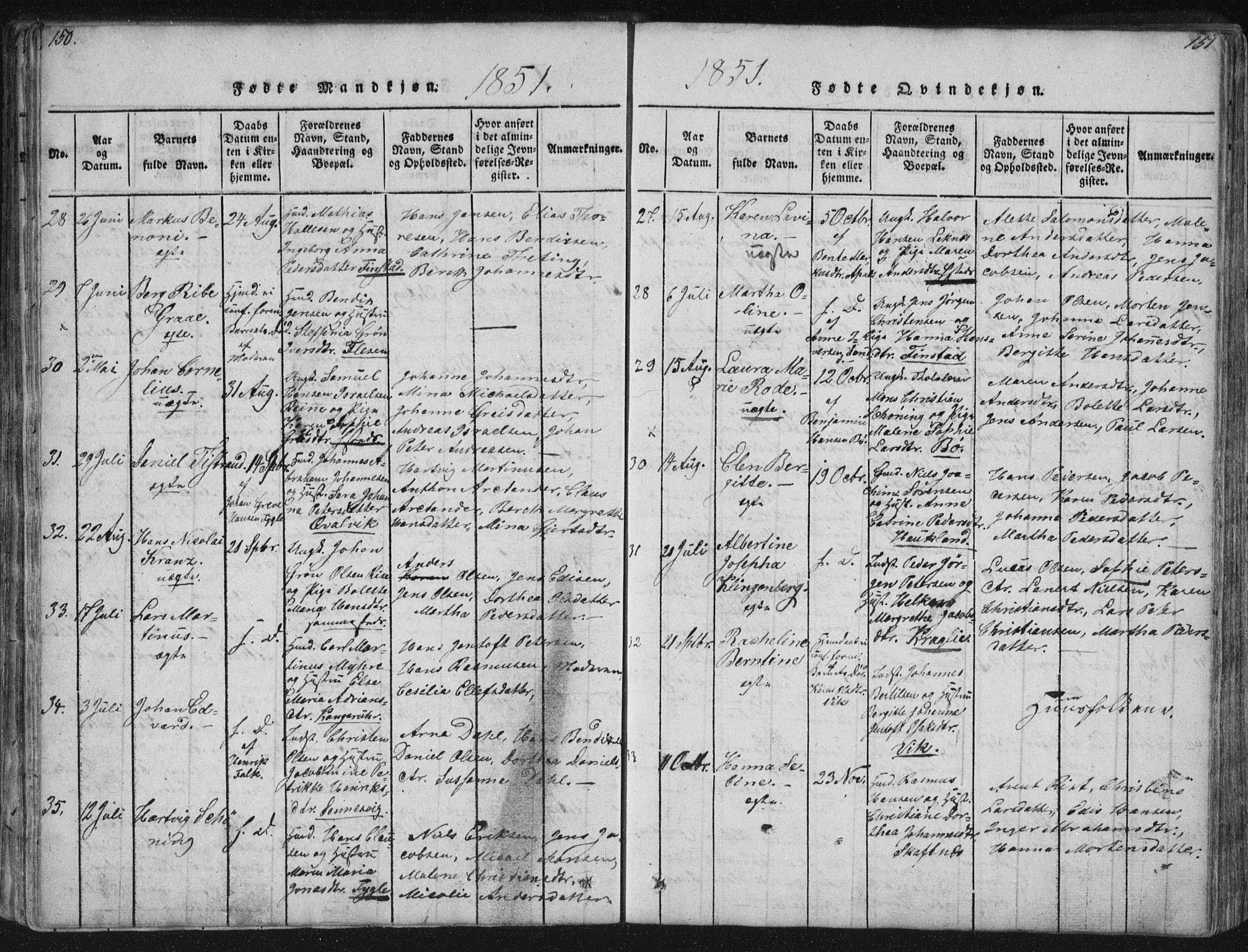 Ministerialprotokoller, klokkerbøker og fødselsregistre - Nordland, SAT/A-1459/881/L1164: Parish register (copy) no. 881C01, 1818-1853, p. 150-151