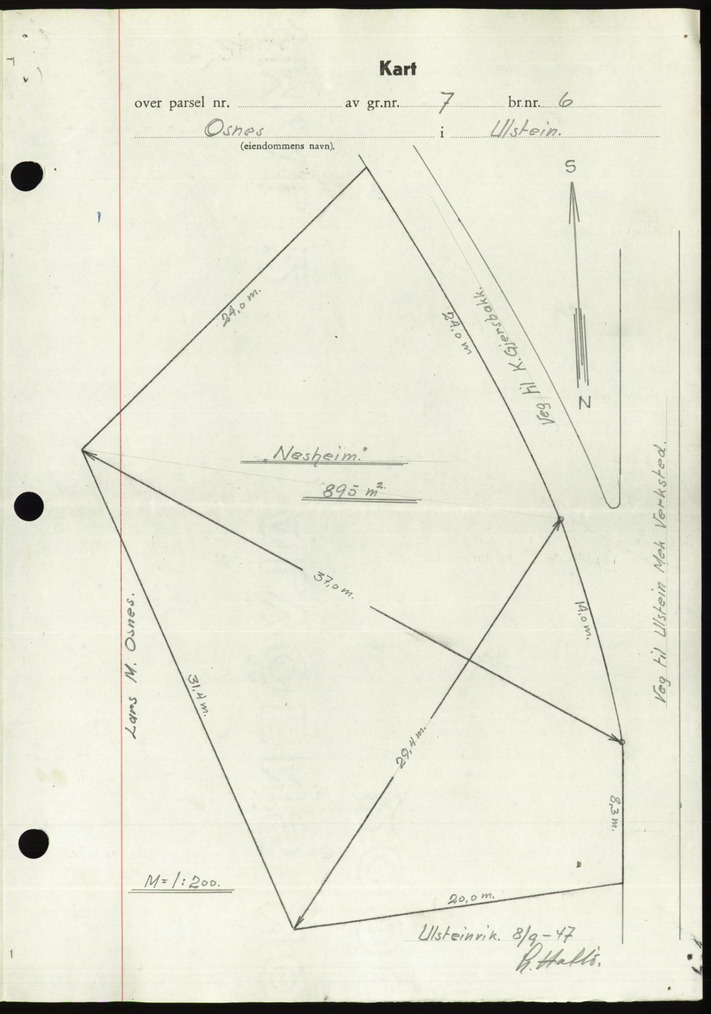 Søre Sunnmøre sorenskriveri, AV/SAT-A-4122/1/2/2C/L0081: Mortgage book no. 7A, 1947-1948, Diary no: : 1309/1947