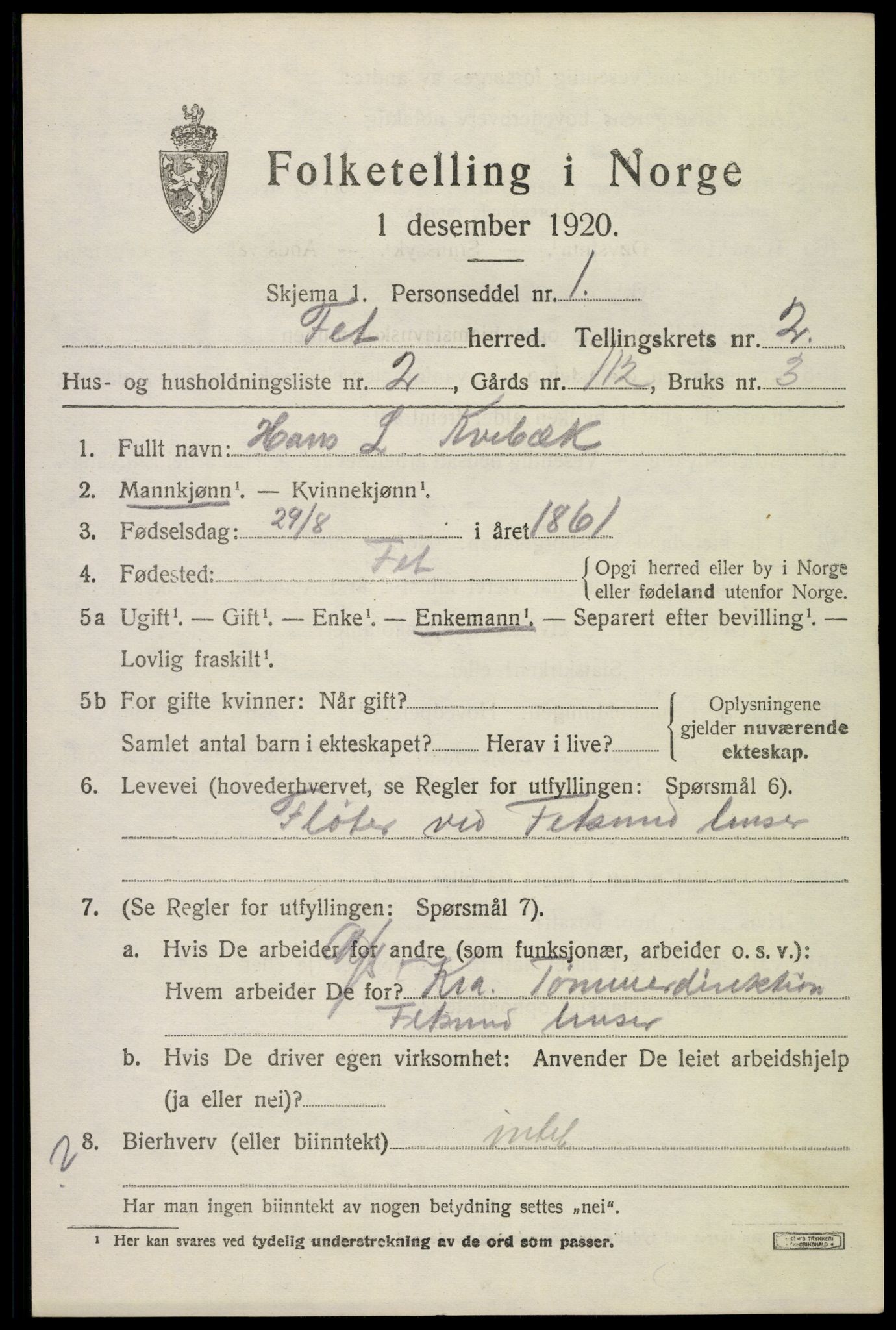 SAO, 1920 census for Fet, 1920, p. 2696