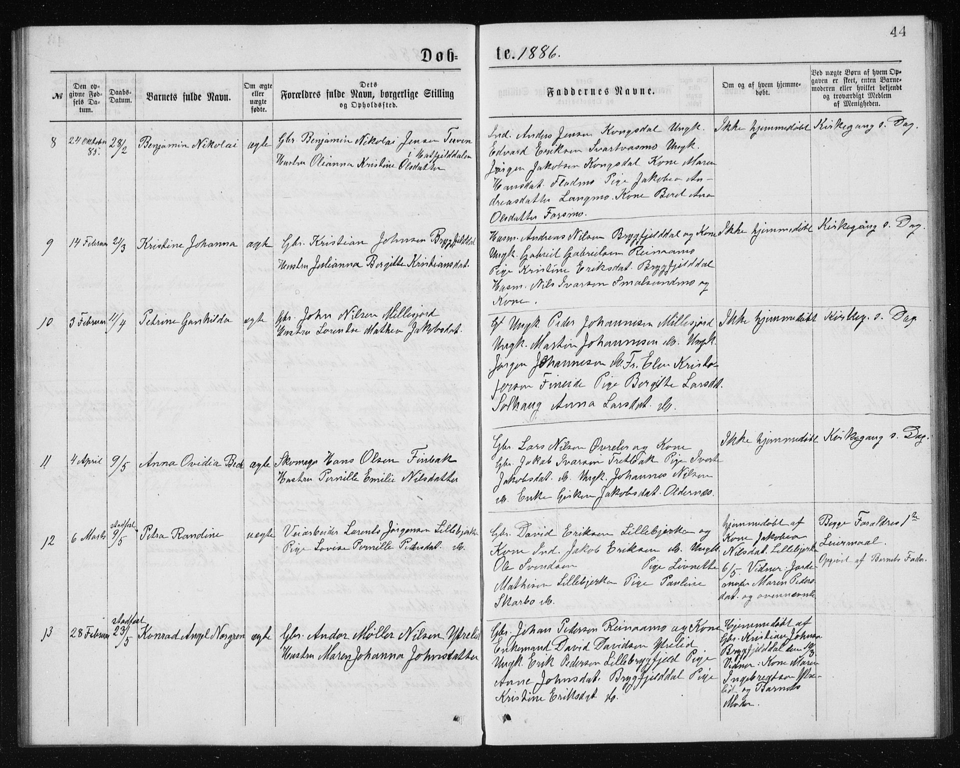 Ministerialprotokoller, klokkerbøker og fødselsregistre - Nordland, AV/SAT-A-1459/826/L0381: Parish register (copy) no. 826C01, 1877-1886, p. 44