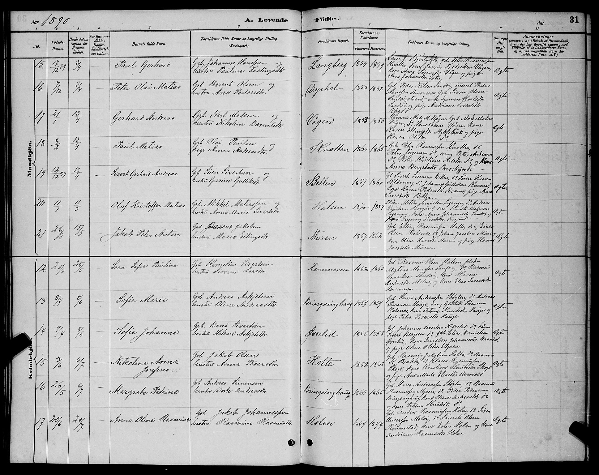 Ministerialprotokoller, klokkerbøker og fødselsregistre - Møre og Romsdal, AV/SAT-A-1454/503/L0048: Parish register (copy) no. 503C03, 1885-1893, p. 31