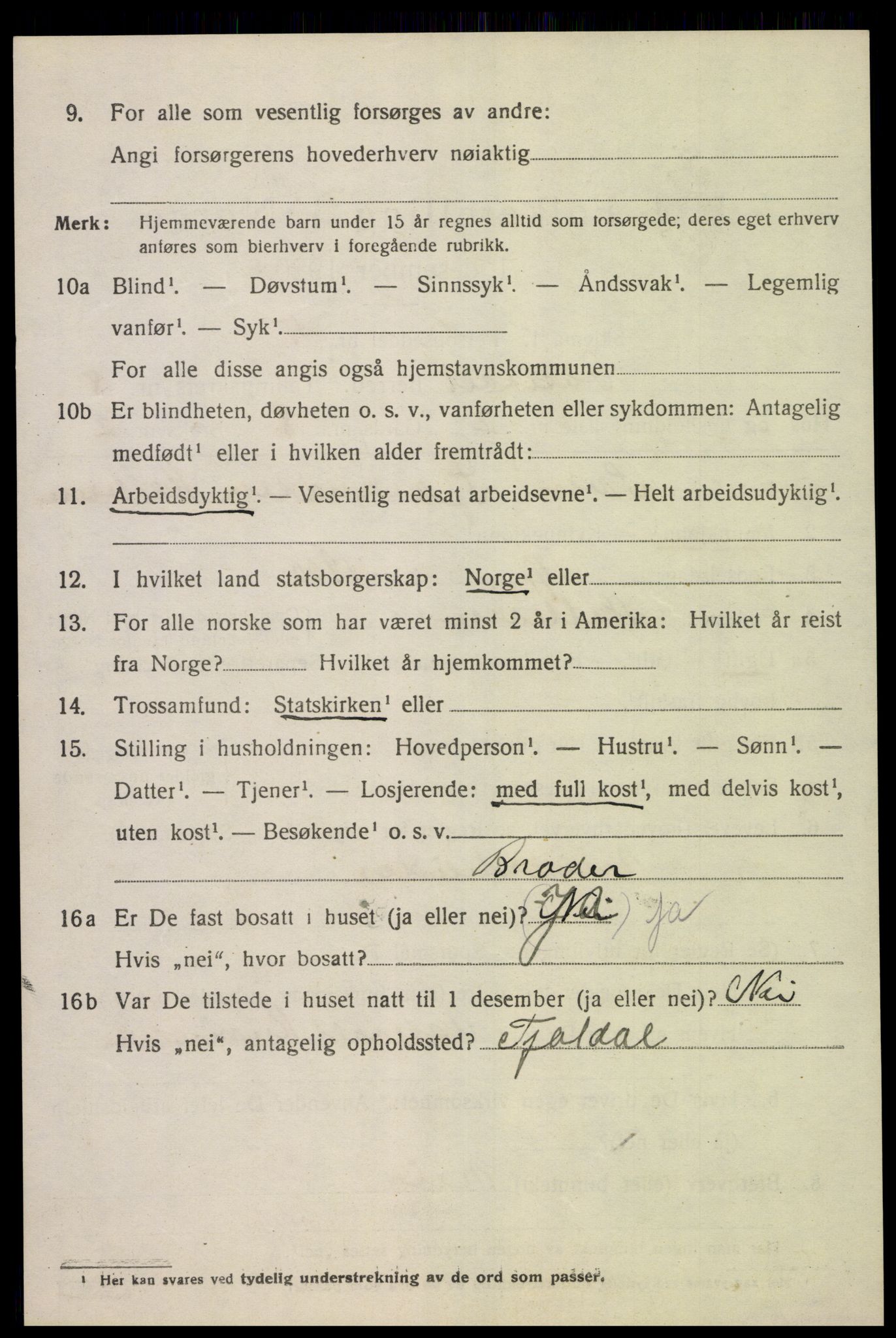 SAK, 1920 census for Åseral, 1920, p. 2459