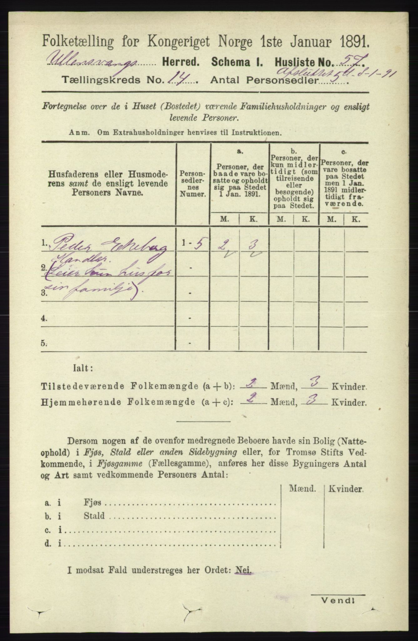 RA, 1891 census for 1230 Ullensvang, 1891, p. 5548