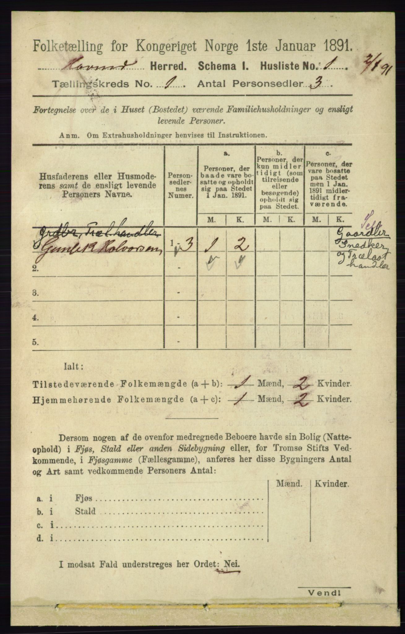 RA, 1891 census for 0825 Hovin, 1891, p. 17