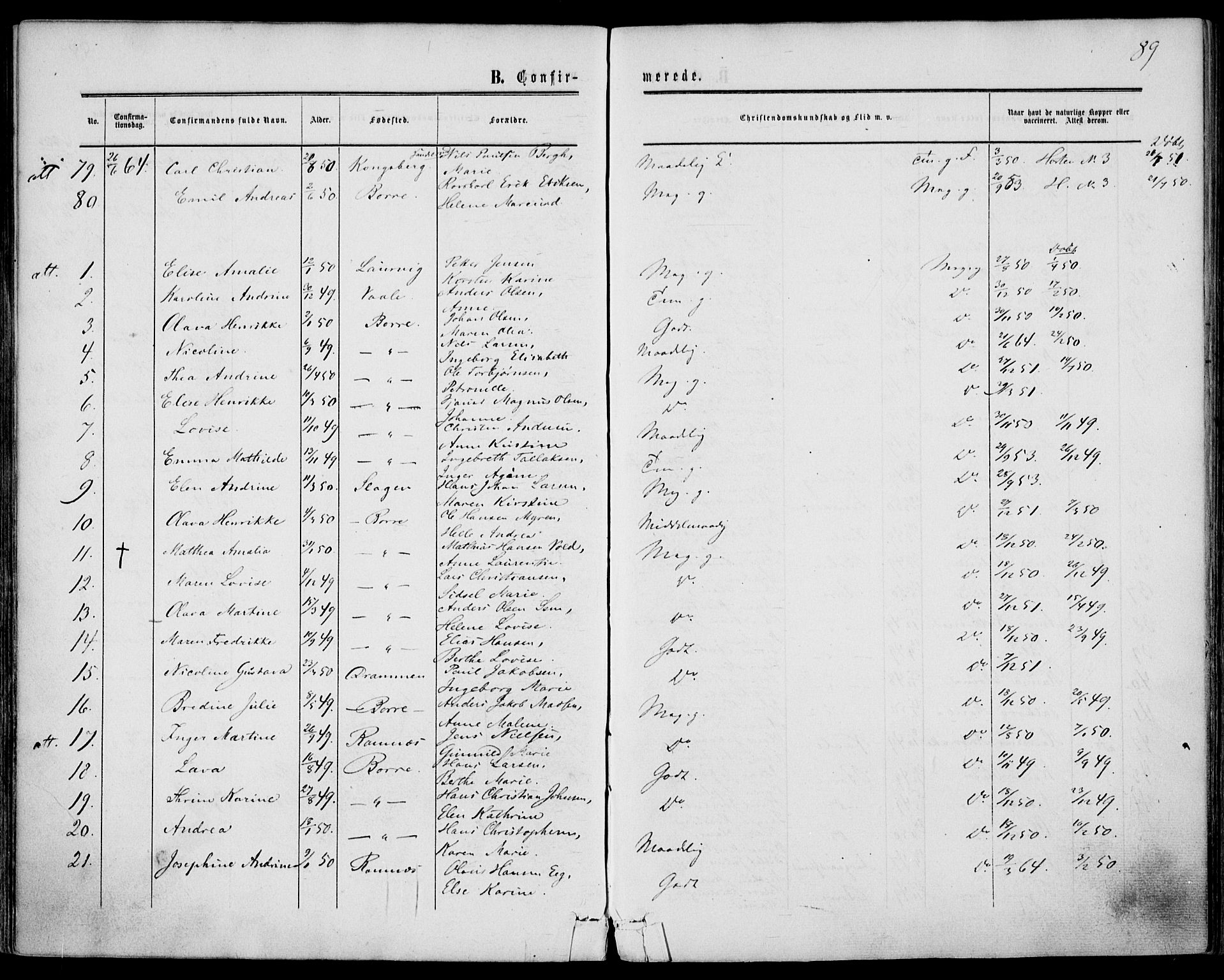 Borre kirkebøker, AV/SAKO-A-338/F/Fa/L0007: Parish register (official) no. I 7, 1862-1867, p. 89