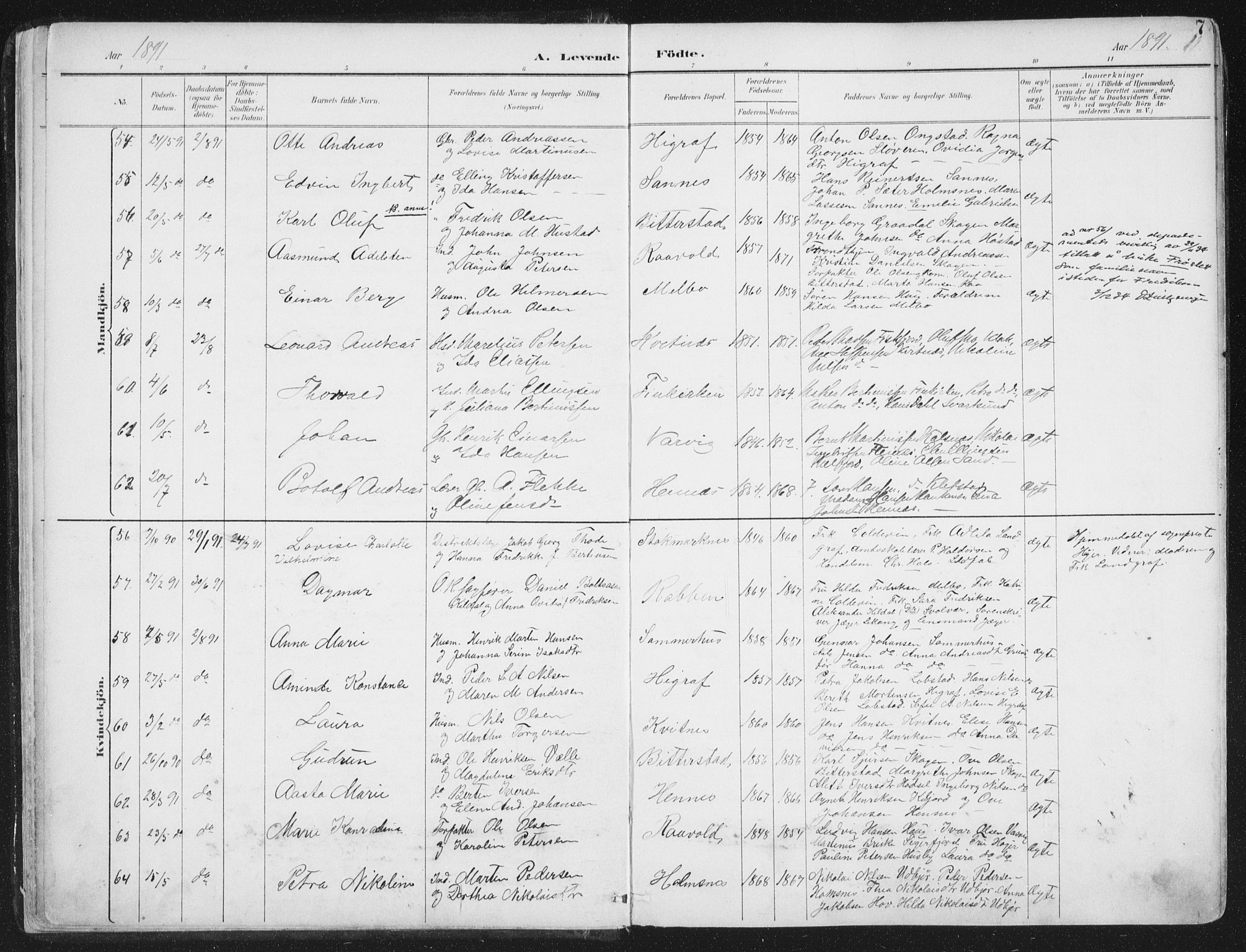 Ministerialprotokoller, klokkerbøker og fødselsregistre - Nordland, AV/SAT-A-1459/888/L1246: Parish register (official) no. 888A12, 1891-1903, p. 7