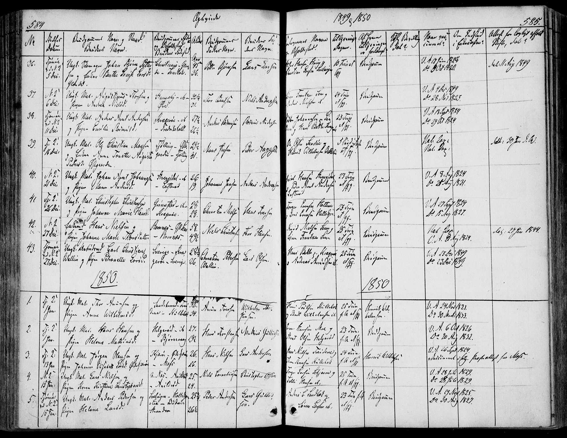 Nøtterøy kirkebøker, AV/SAKO-A-354/F/Fa/L0005: Parish register (official) no. I 5, 1839-1852, p. 584-585