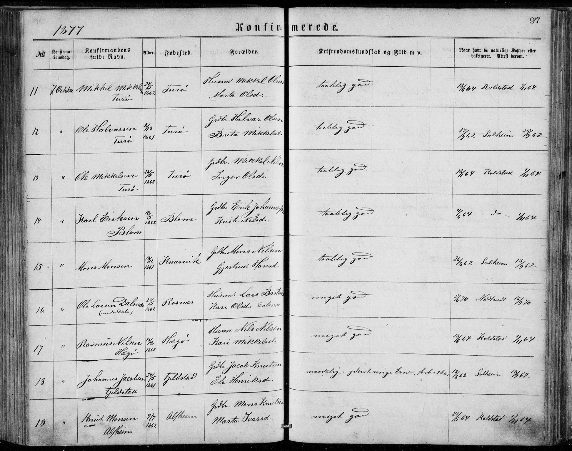Herdla Sokneprestembete, AV/SAB-A-75701/H/Haa: Parish register (official) no. A 2, 1869-1877, p. 97