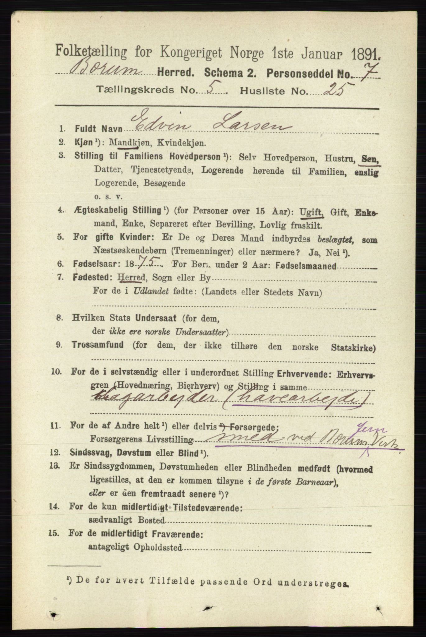 RA, 1891 census for 0219 Bærum, 1891, p. 3146