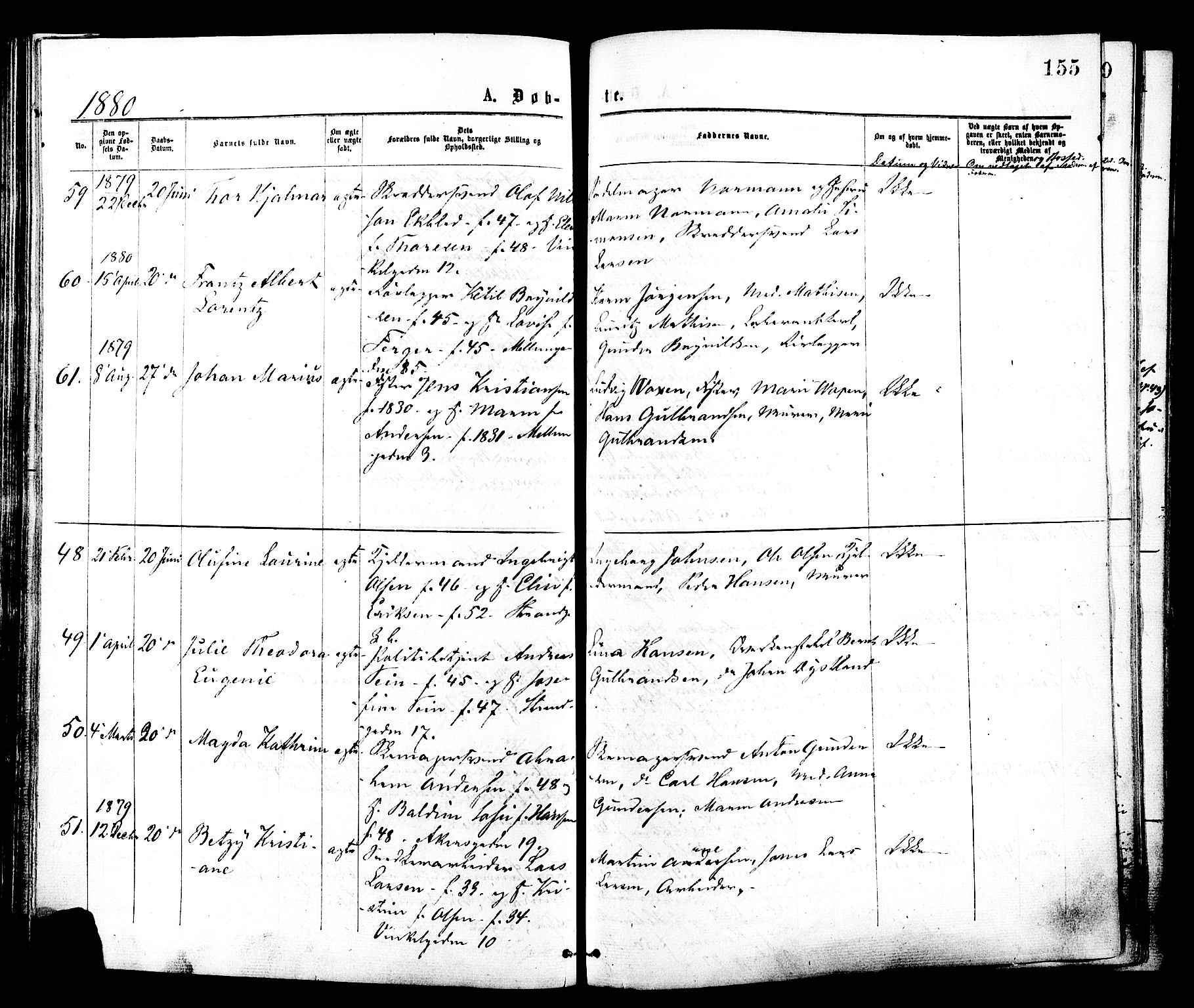 Johannes prestekontor Kirkebøker, SAO/A-10852/F/Fa/L0001: Parish register (official) no. 1, 1875-1881, p. 155