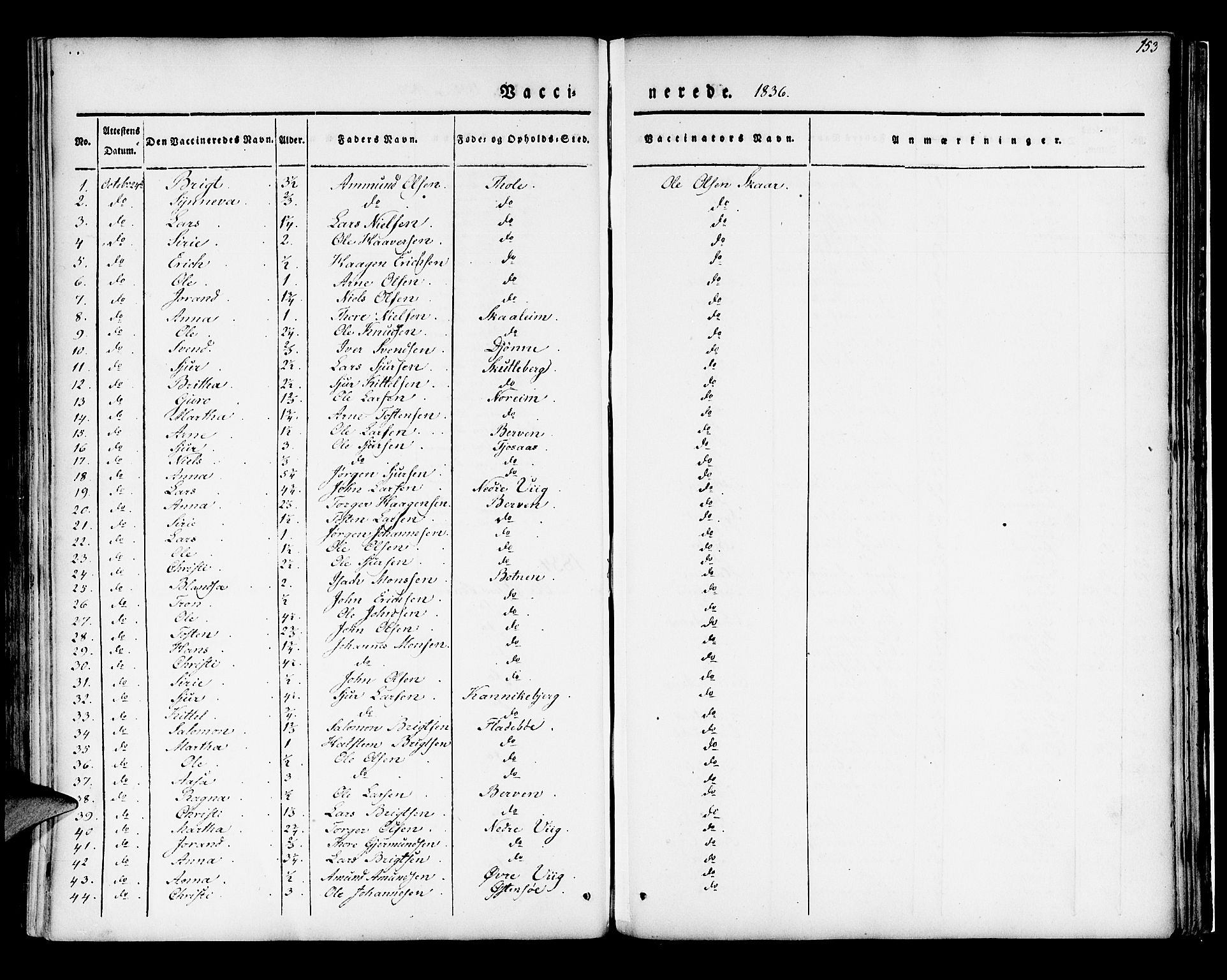 Kvam sokneprestembete, SAB/A-76201/H/Haa: Parish register (official) no. A 7, 1832-1843, p. 153