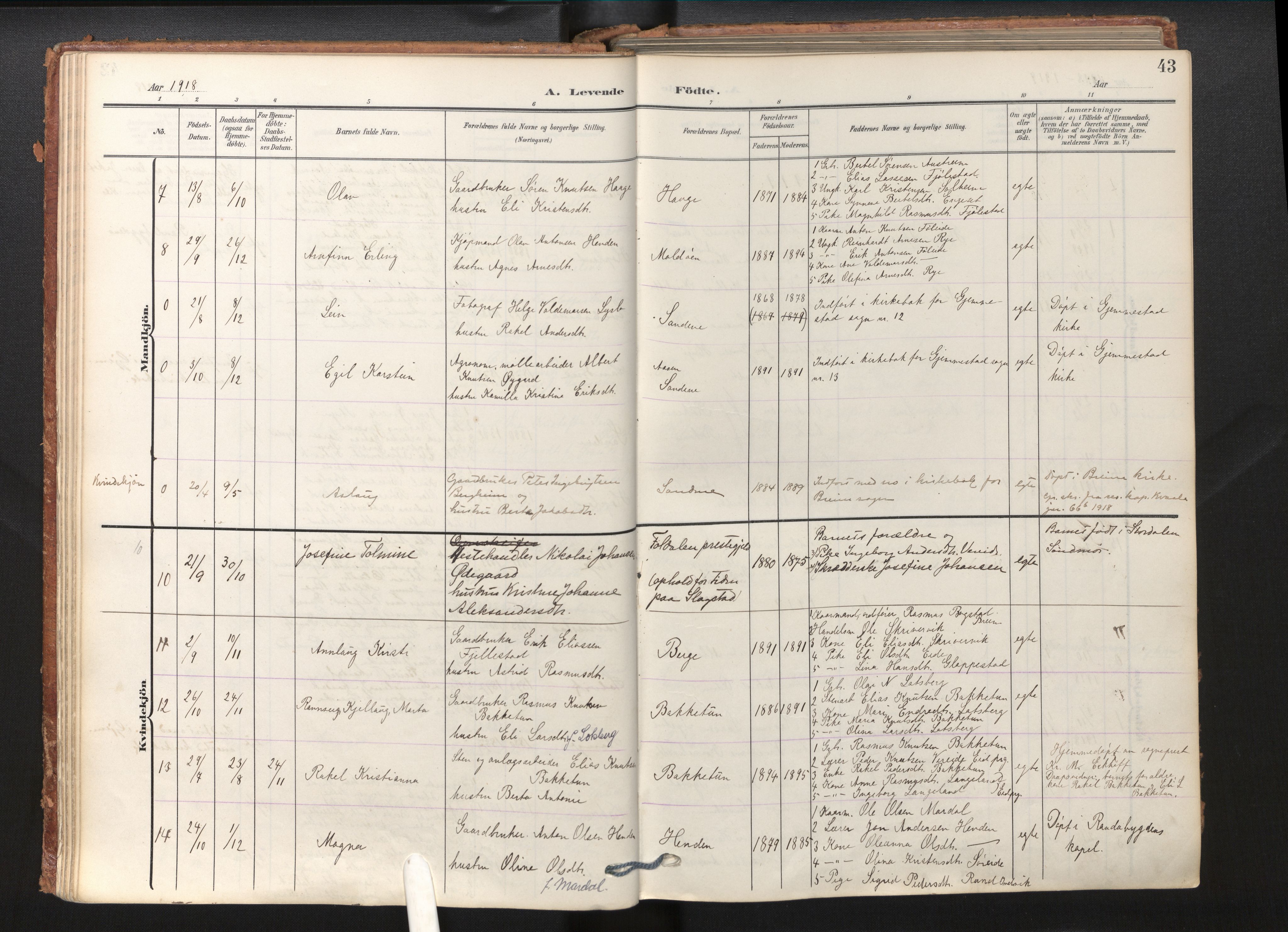 Gloppen sokneprestembete, SAB/A-80101/H/Haa/Haab/L0002: Parish register (official) no. B 2, 1906-1932, p. 42b-43a