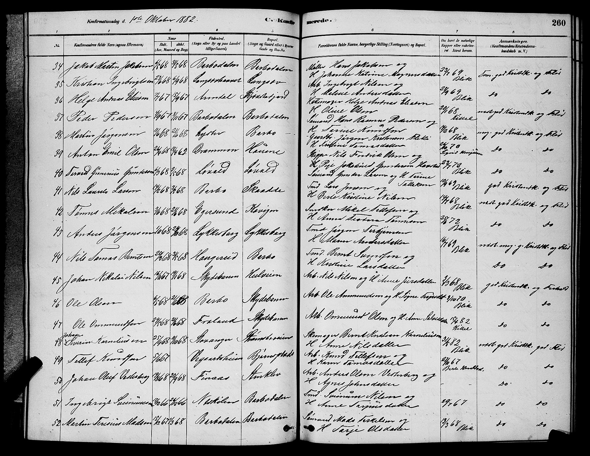 Barbu sokneprestkontor, AV/SAK-1111-0003/F/Fb/L0001: Parish register (copy) no. B 1, 1878-1890, p. 260