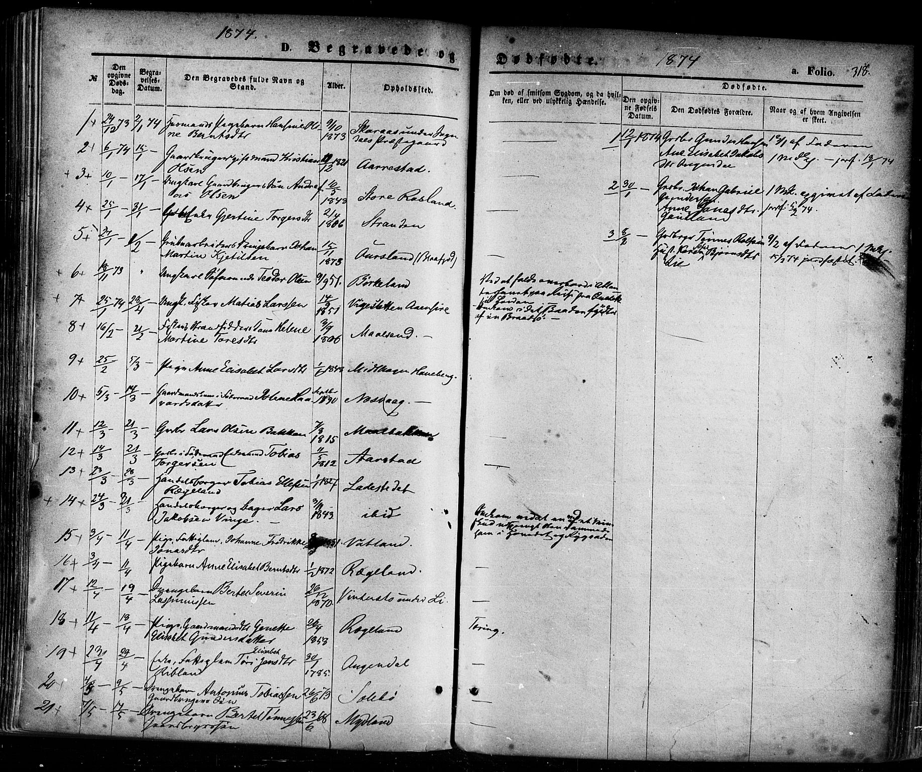 Sokndal sokneprestkontor, SAST/A-101808: Parish register (official) no. A 10, 1874-1886, p. 318