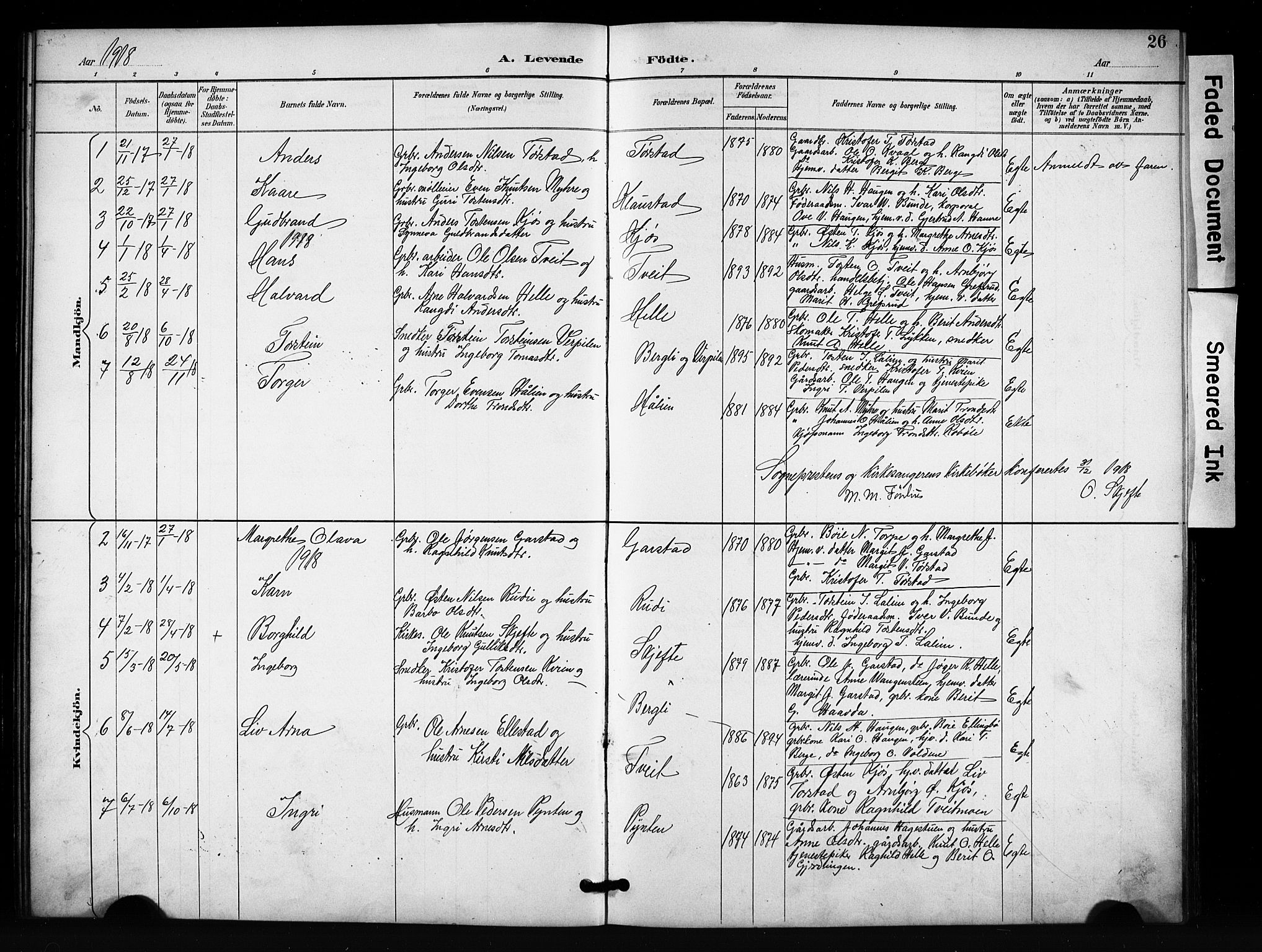 Vang prestekontor, Valdres, SAH/PREST-140/H/Hb/L0007: Parish register (copy) no. 7, 1893-1924, p. 26