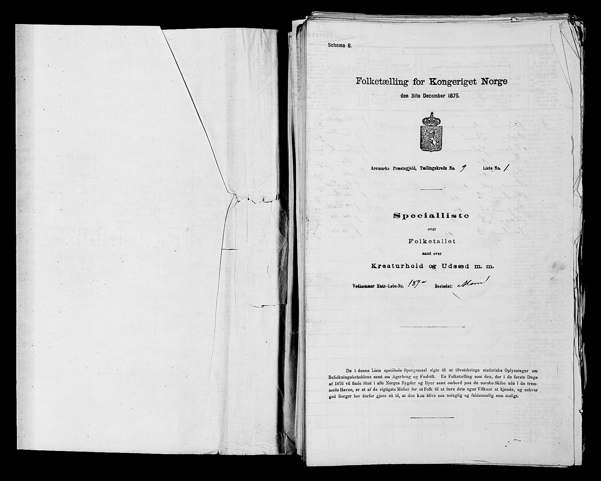 RA, 1875 census for 0118P Aremark, 1875, p. 1335