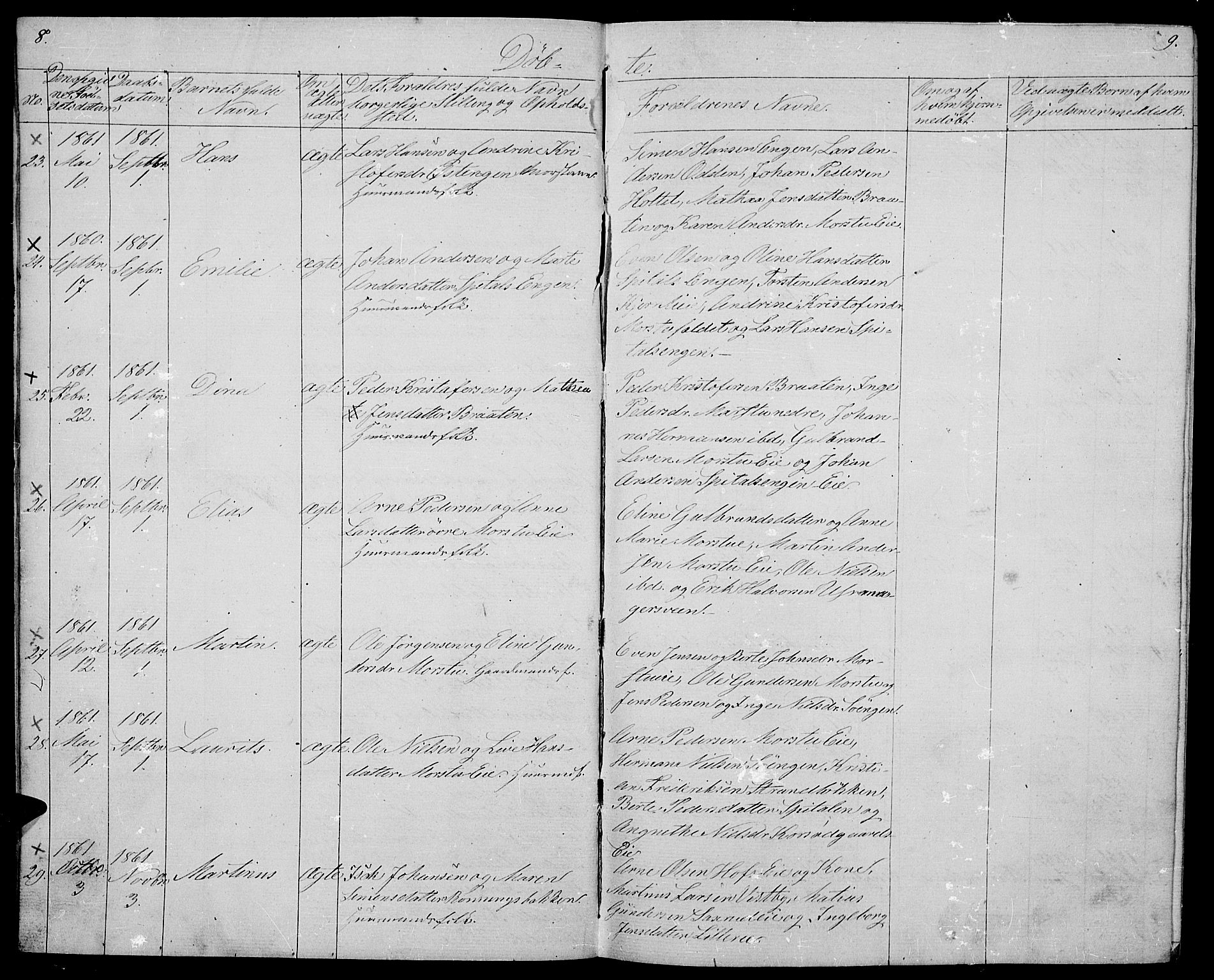 Stange prestekontor, AV/SAH-PREST-002/L/L0004: Parish register (copy) no. 4, 1861-1869, p. 8-9