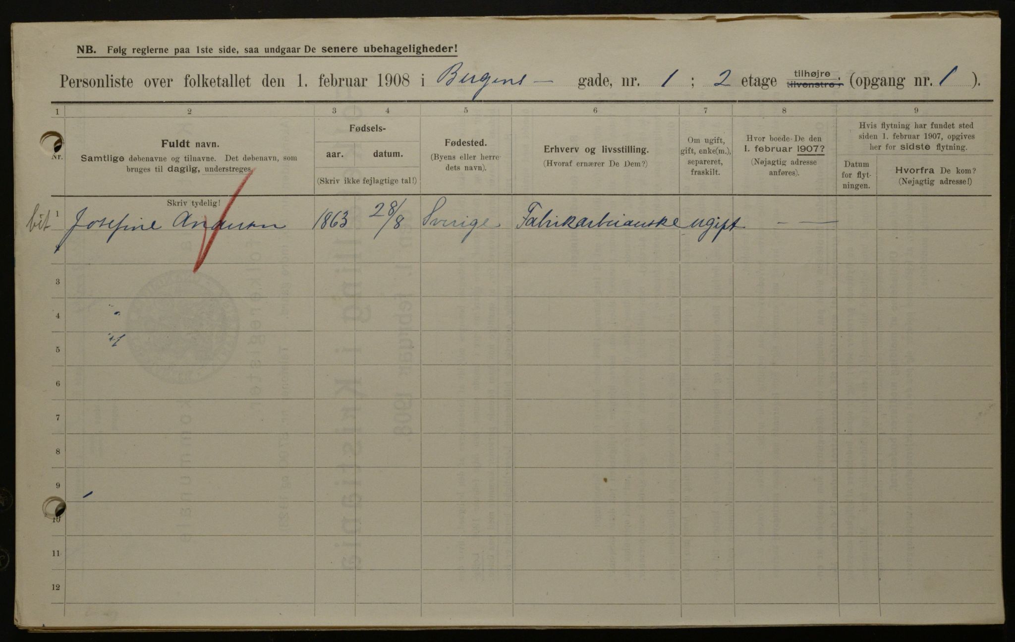 OBA, Municipal Census 1908 for Kristiania, 1908, p. 3746