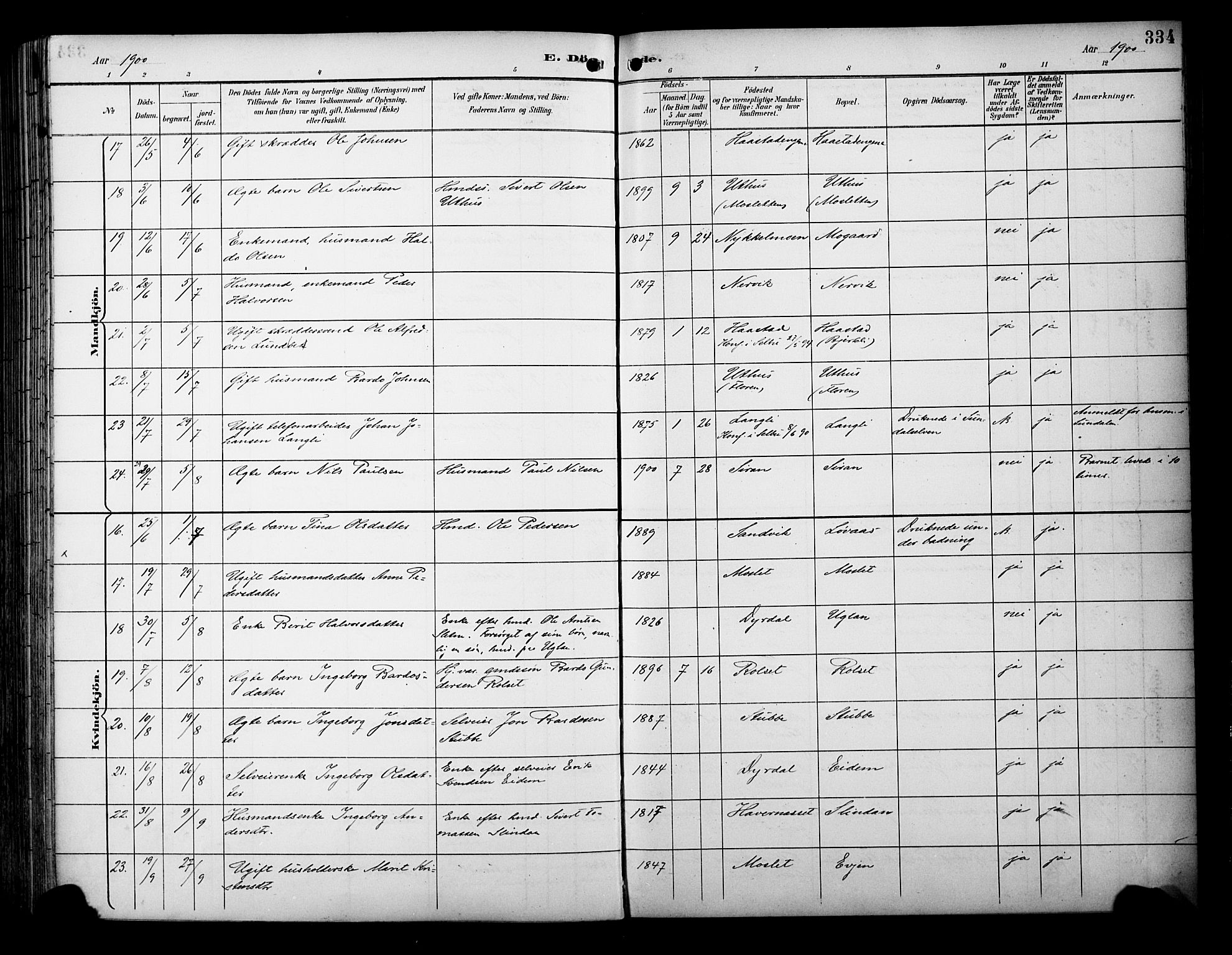 Ministerialprotokoller, klokkerbøker og fødselsregistre - Sør-Trøndelag, AV/SAT-A-1456/695/L1149: Parish register (official) no. 695A09, 1891-1902, p. 334