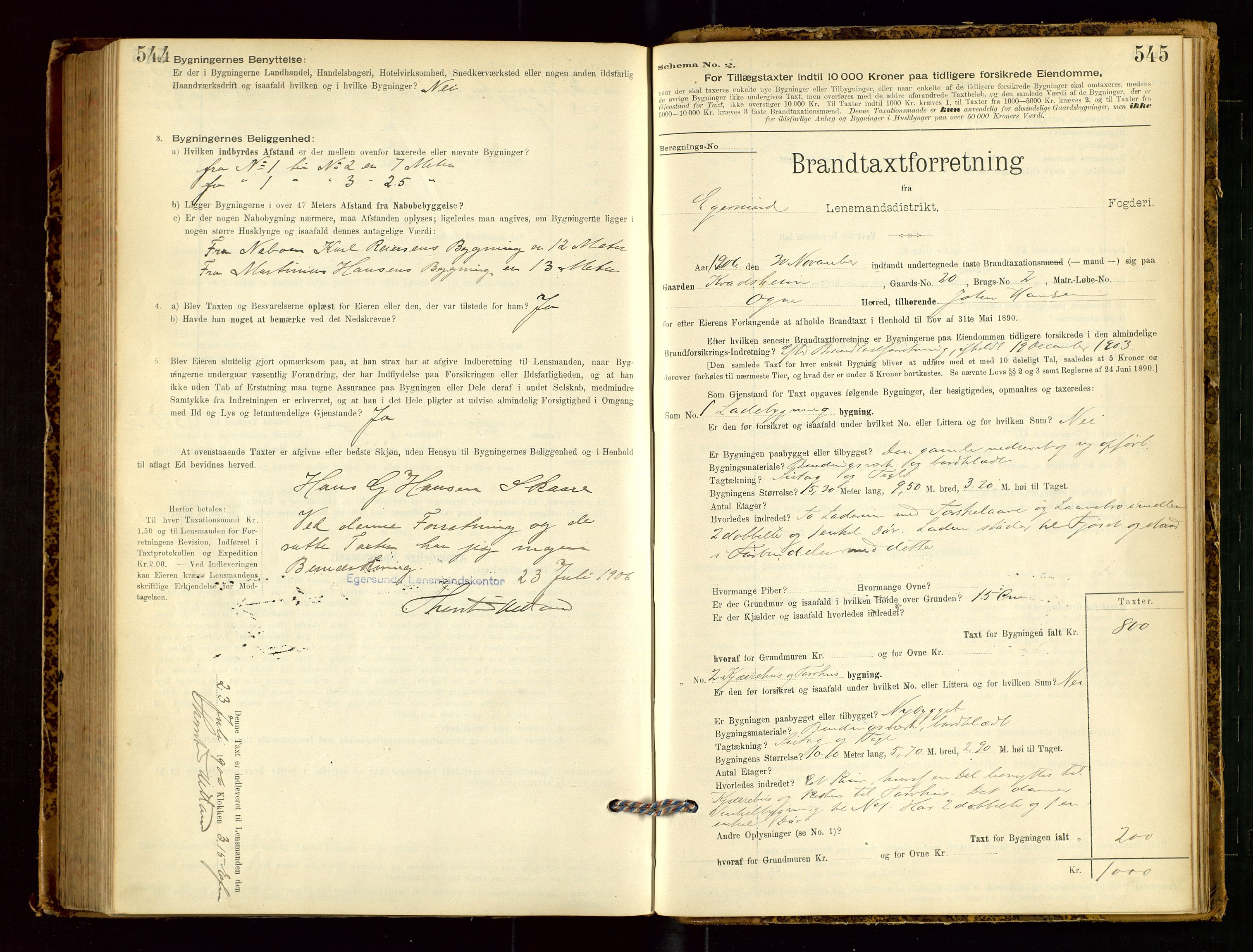 Eigersund lensmannskontor, SAST/A-100171/Gob/L0001: Skjemaprotokoll, 1894-1909, p. 544-545