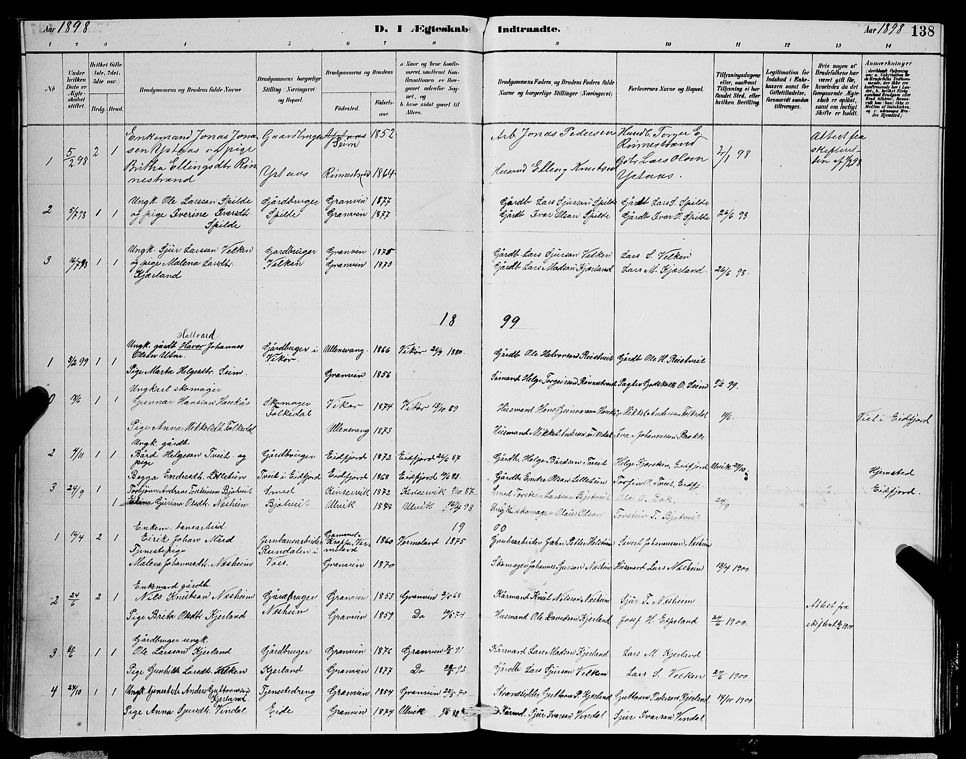 Ulvik sokneprestembete, SAB/A-78801/H/Hab: Parish register (copy) no. B 3, 1884-1901, p. 138