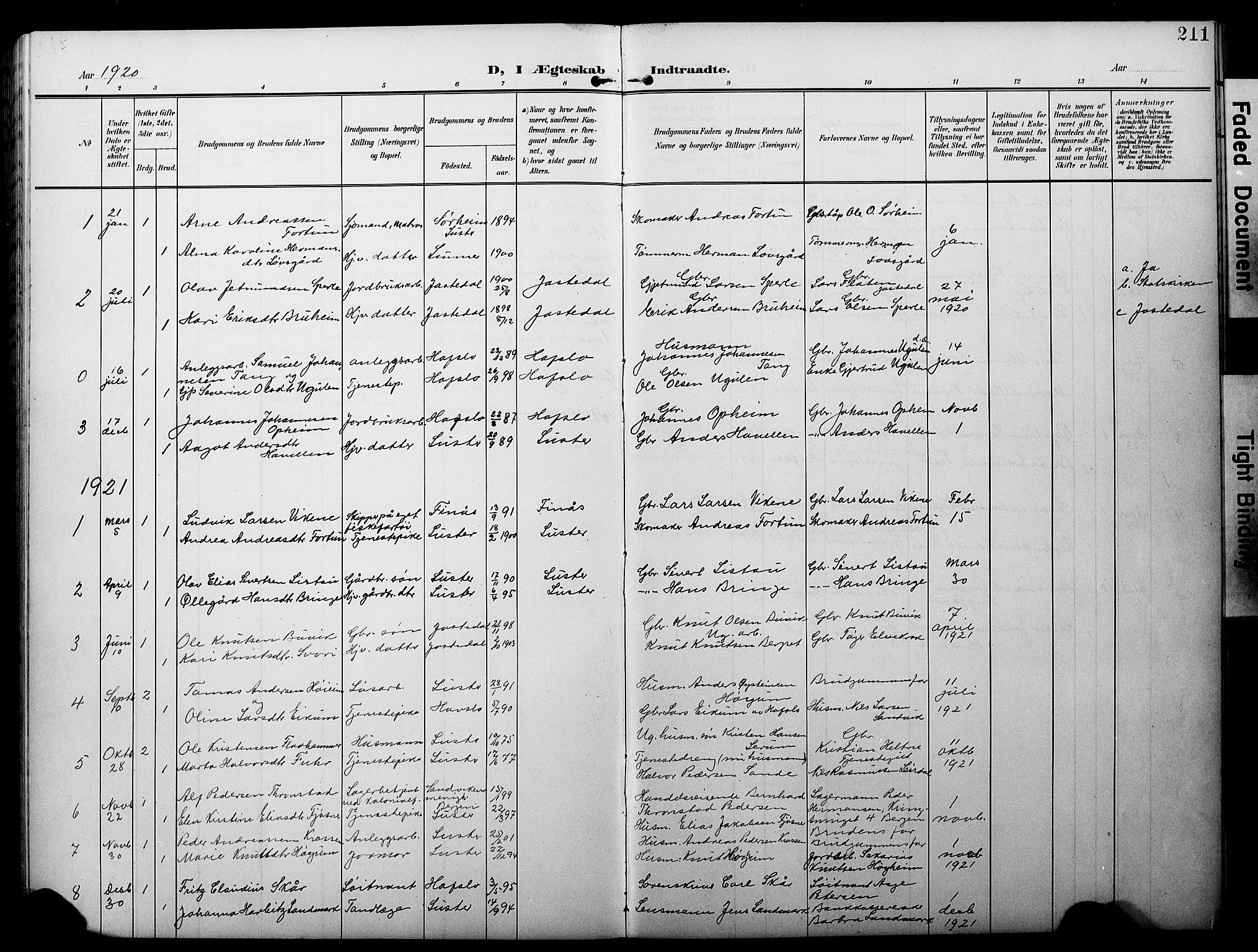 Luster sokneprestembete, AV/SAB-A-81101/H/Hab/Haba/L0001: Parish register (copy) no. A 1, 1903-1930, p. 211