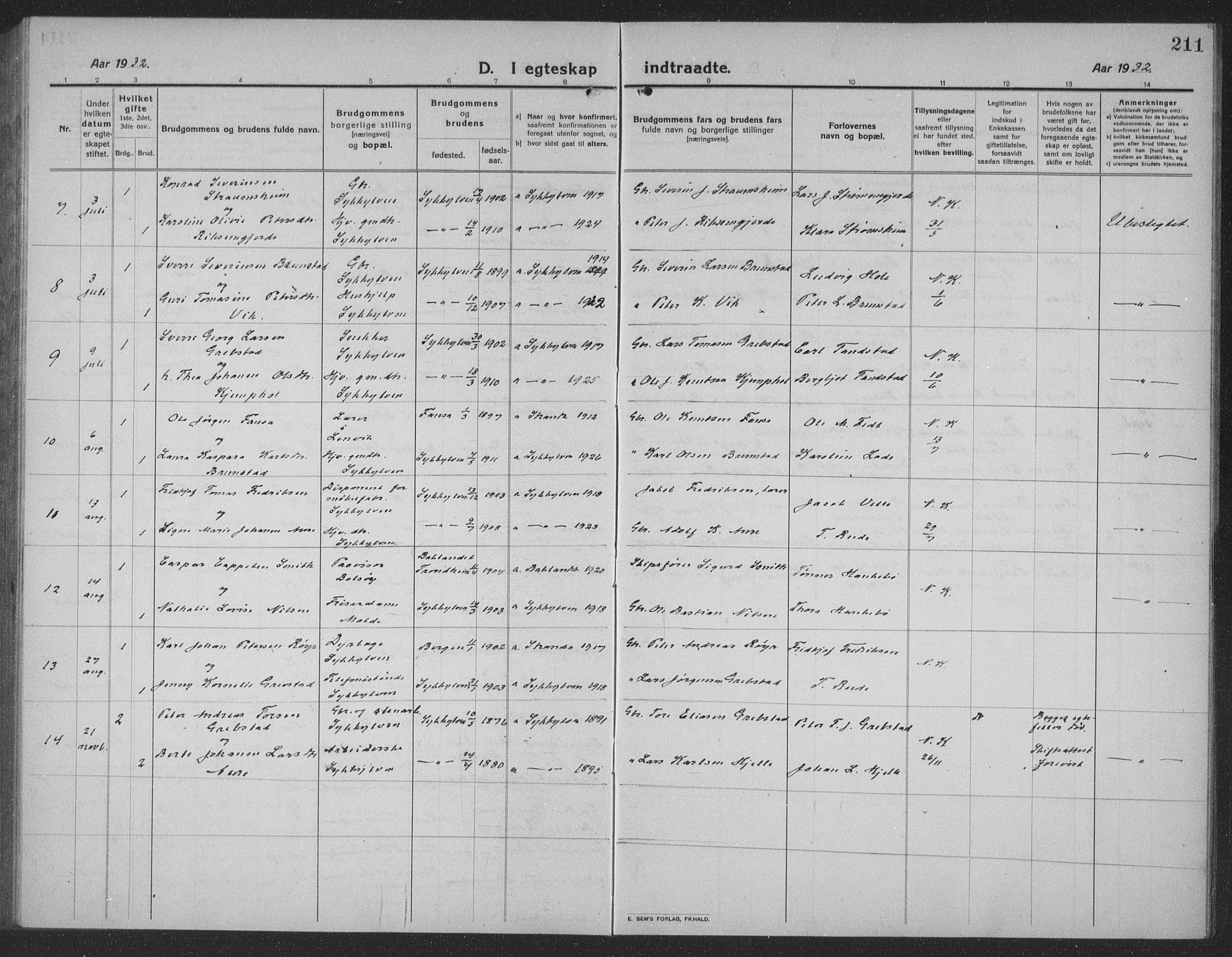 Ministerialprotokoller, klokkerbøker og fødselsregistre - Møre og Romsdal, AV/SAT-A-1454/523/L0342: Parish register (copy) no. 523C05, 1916-1937, p. 211